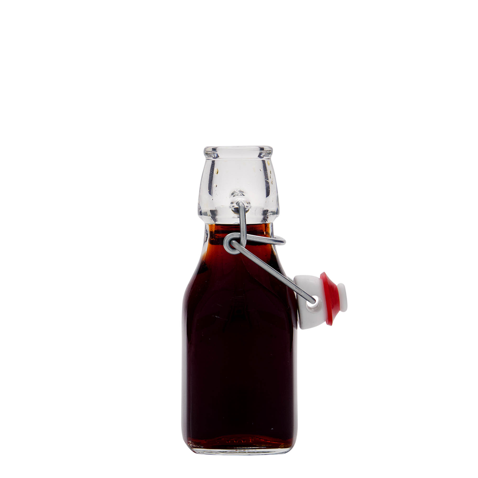 125 ml stiklinis buteliukas „Swing“, kvadratinis, anga: kablio uždarymas 125 ml stiklinis buteliukas „Swing“, kvadratinis, anga: kablio uždarymas