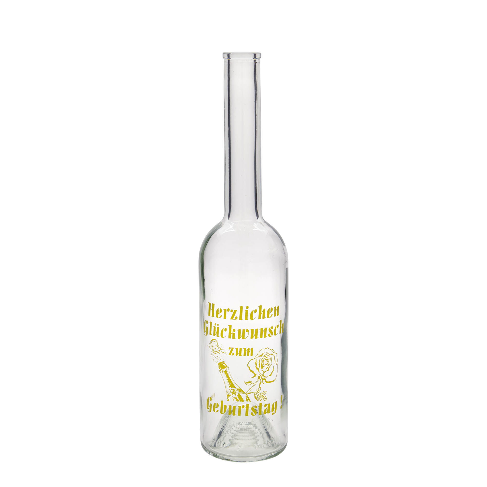 500 ml stiklinis butelis „Opera“, motyvas: gimtadienio butelis, kaklelis: kamštis 500 ml stiklinis butelis „Opera“, motyvas: gimtadienio butelis, kaklelis: kamštis