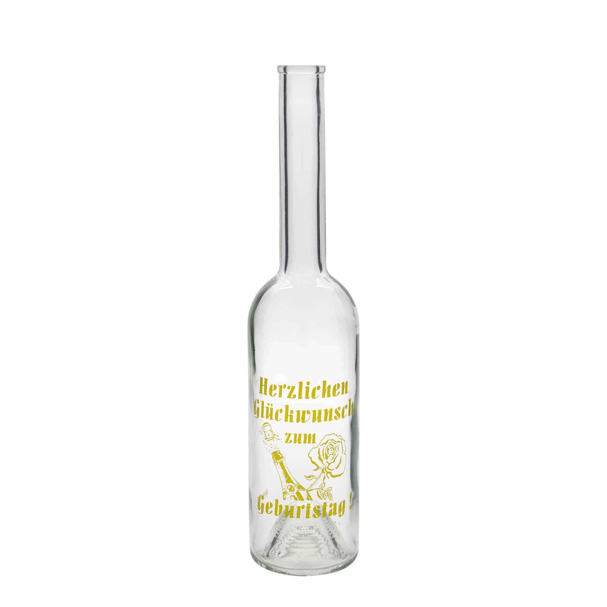 500 ml stiklinis butelis „Opera“, motyvas: gimtadienio butelis, kaklelis: kamštis