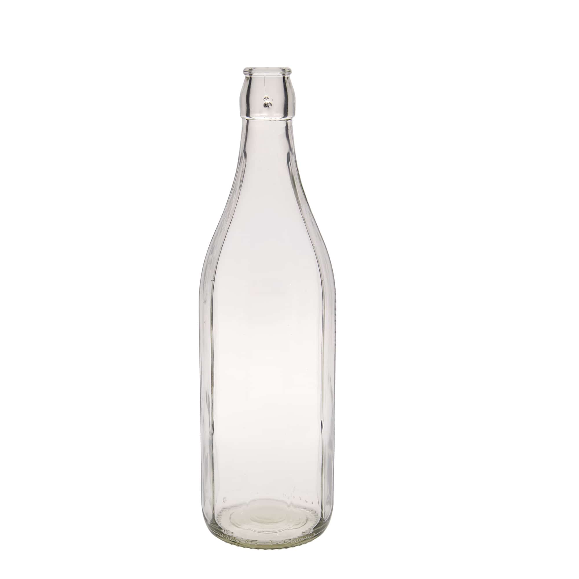 1.000 ml stiklinis butelis „Bravo“, dešimtkampis, anga: užsegamas užraktas
