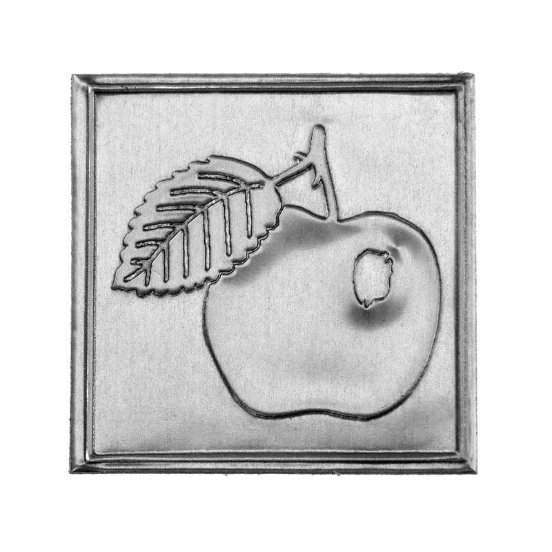 Švino etiketė „Obuolys“, kvadratinė, metalinė, sidabrinė