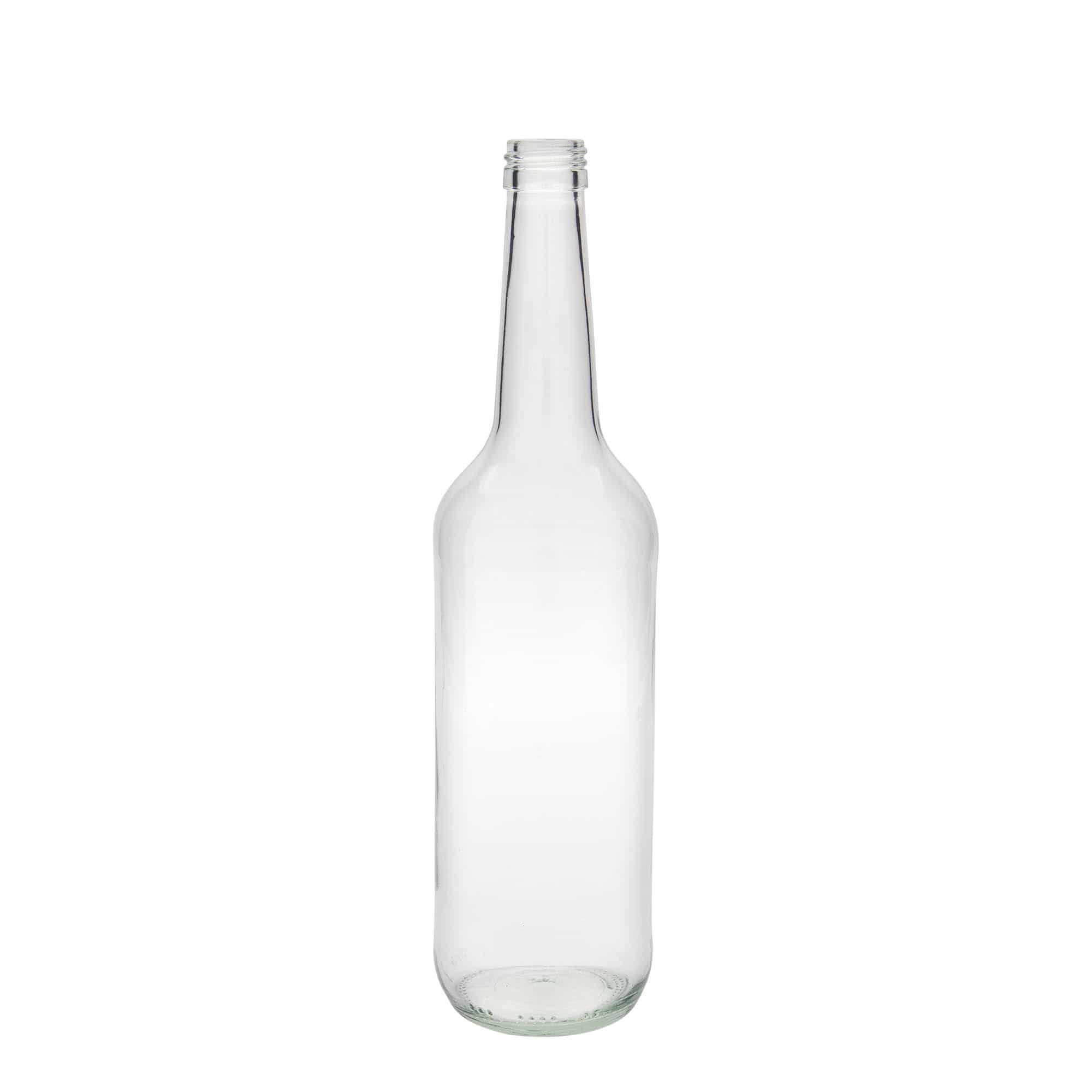 700 ml stiklinis butelis su tiesiu kakleliu, anga: PP 28