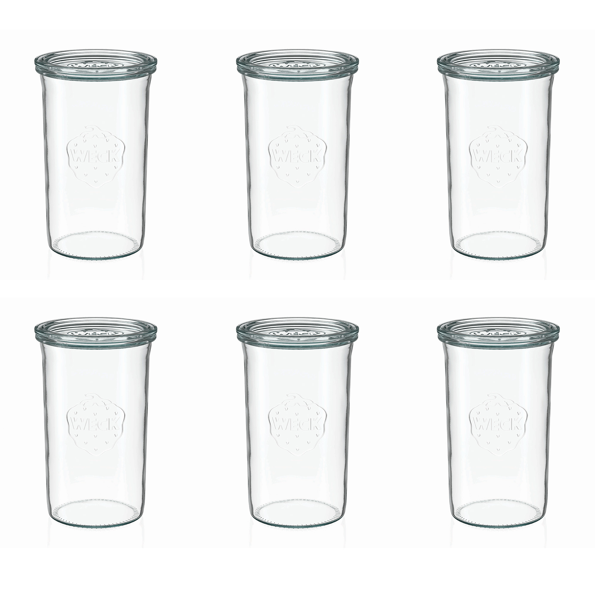 6x 1000 ml WECK-stiklainis su plačiu burnu su stiklo dangteliu RR 100