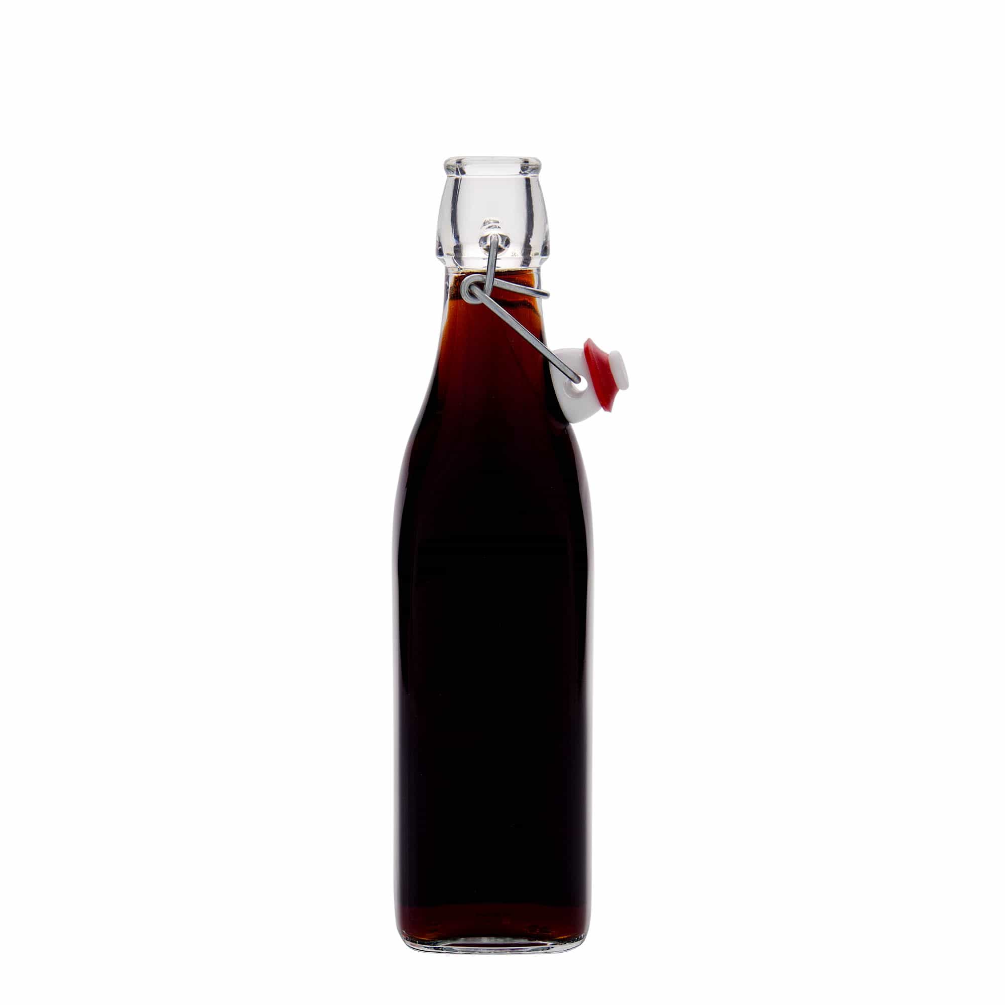 500 ml stiklinis butelis „Swing“, kvadratinis, anga: spaustukas uždarymui