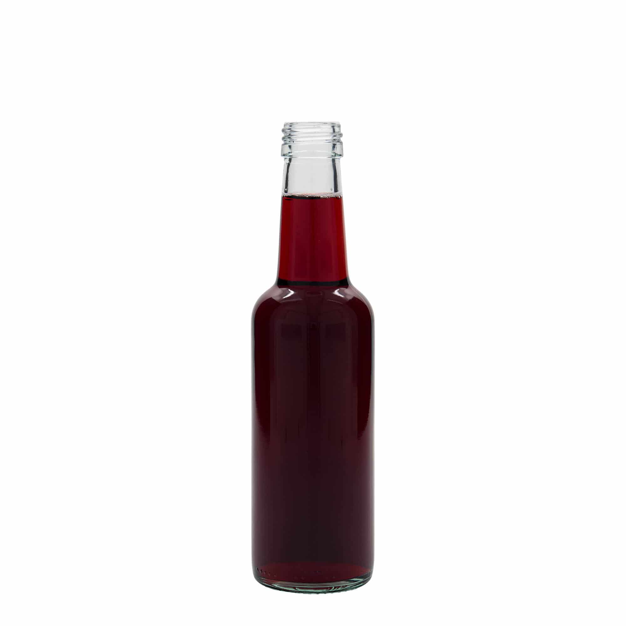 250 ml stiklinis butelis su tiesiu kakleliu, anga: PP 28