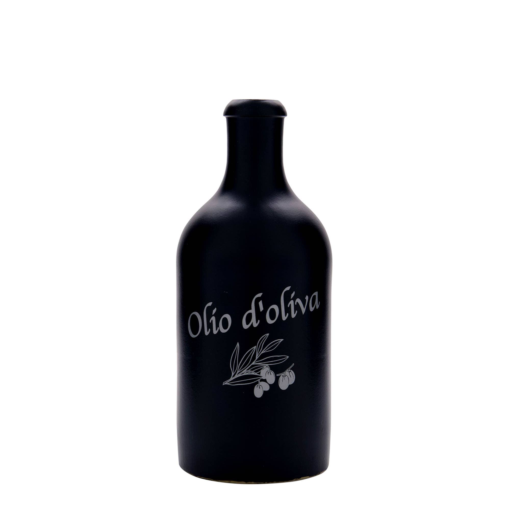 500 ml molio ąsotis, motyvas: alyvuogių aliejus, keraminis, juodas, burna: kamštis