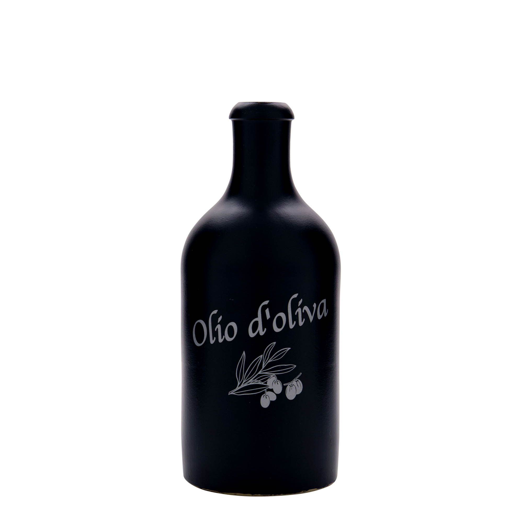500 ml molio ąsotis, motyvas: alyvuogių aliejus, keraminis, juodas, burna: kamštis