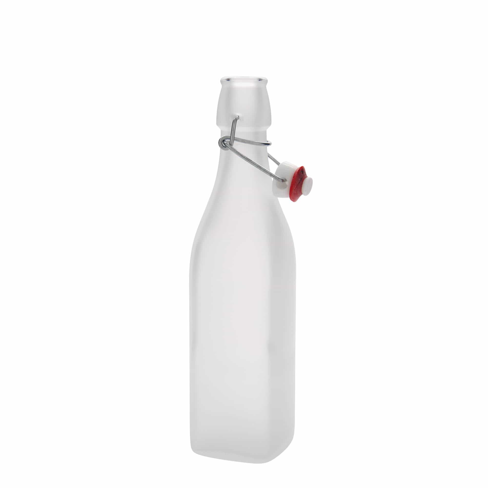 500 ml stiklinis butelis „Swing“, kvadratinis, baltas, anga: užsegamas užraktas