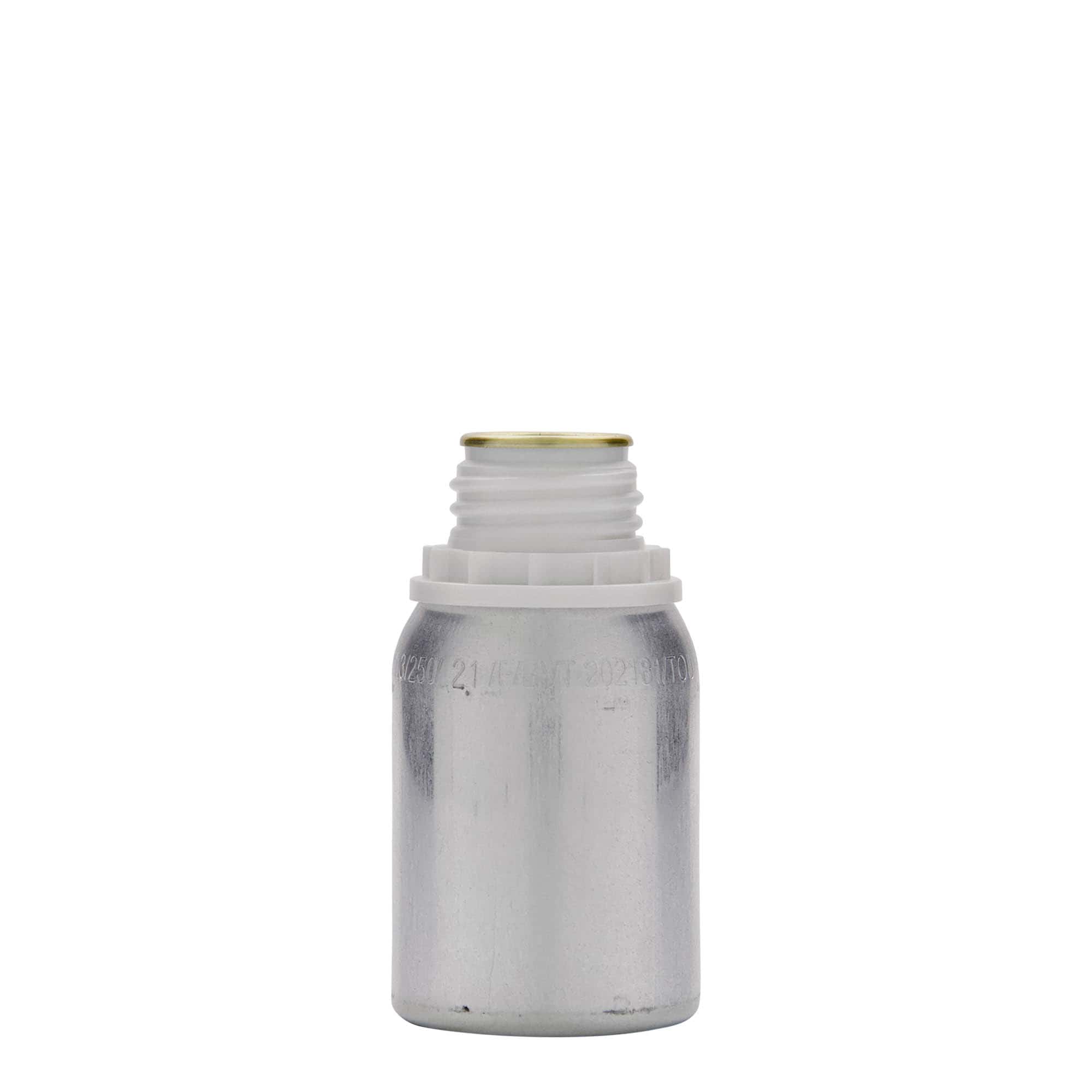 125 ml aliuminio butelis, metalas, sidabrinis, anga: DIN 32