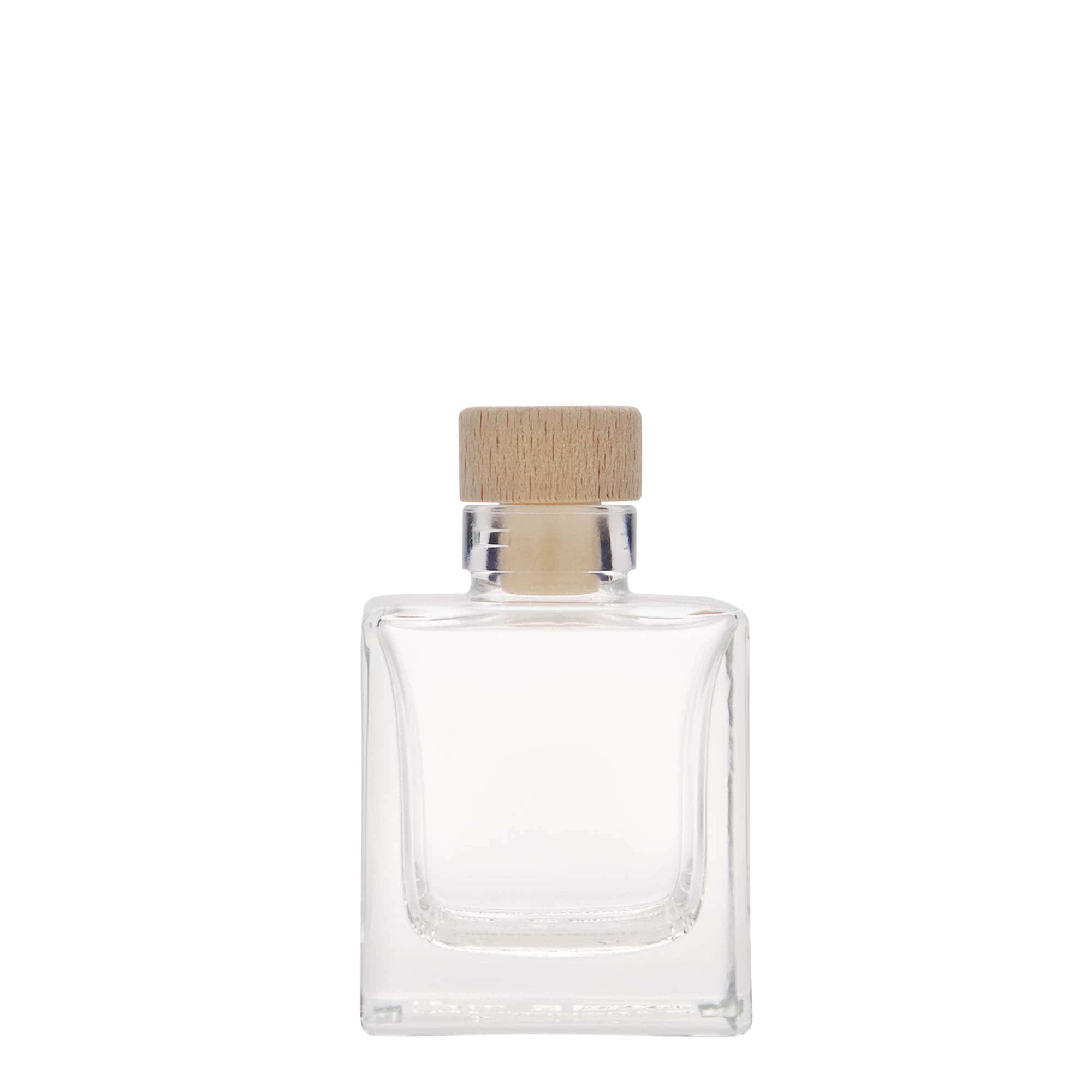 100 ml stiklinis buteliukas „Cube“, kvadratinis, anga: kamštis