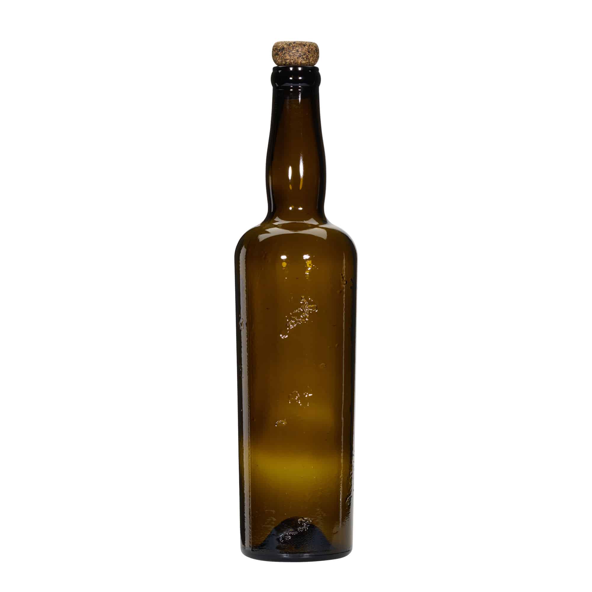 750 ml rankų darbo stiklinė buteliukas „Siroco“, rudas, kamštis