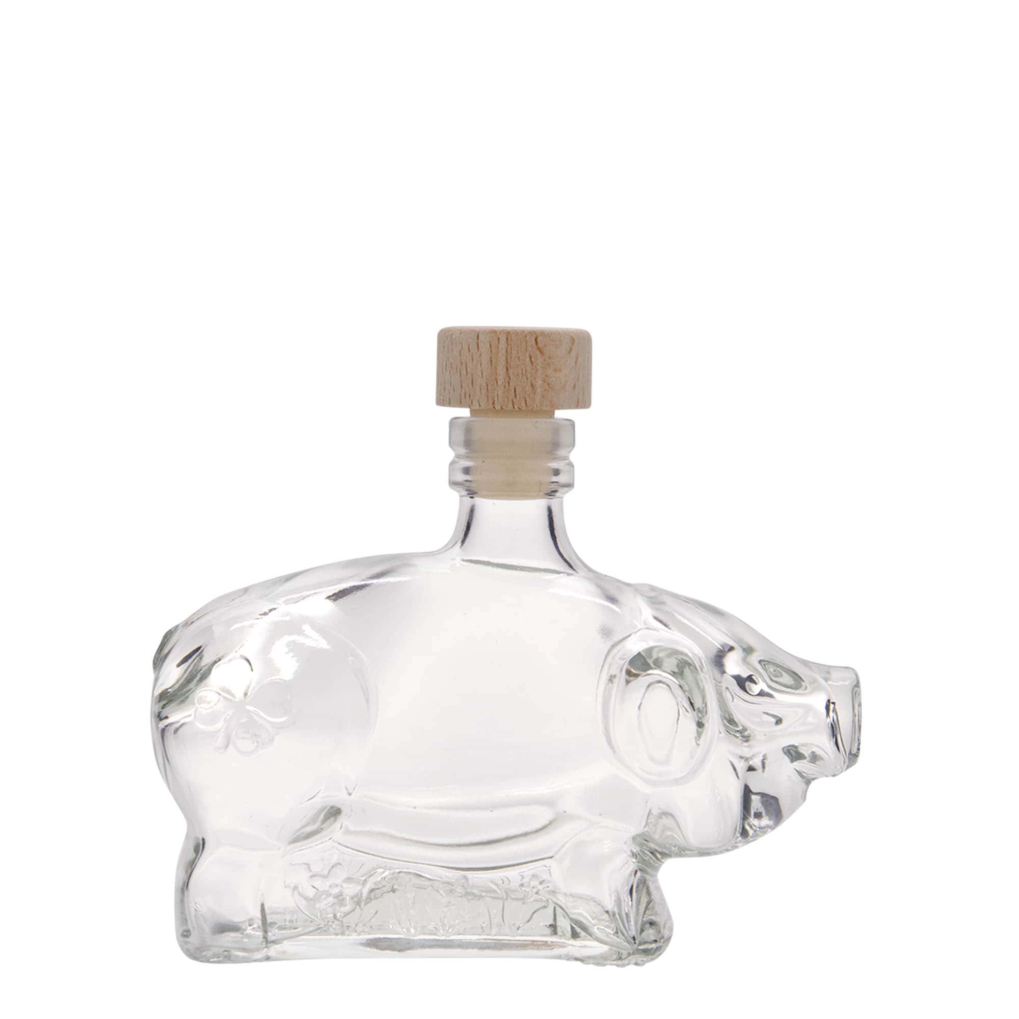 200 ml stiklinis buteliukas „Laimės kiaulytė“, anga: kamštis