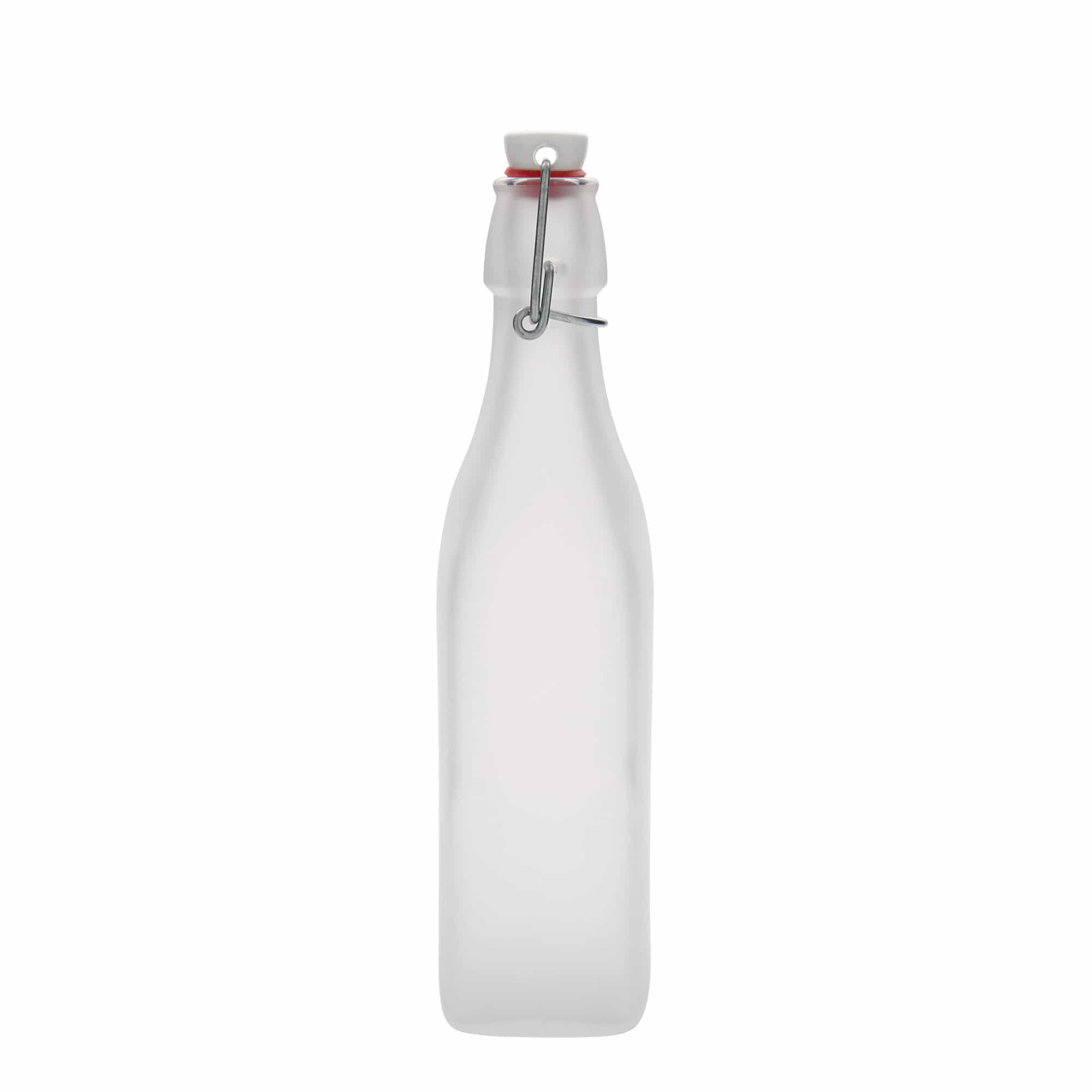 500 ml stiklinis butelis „Swing“, kvadratinis, baltas, anga: užsegamas užraktas