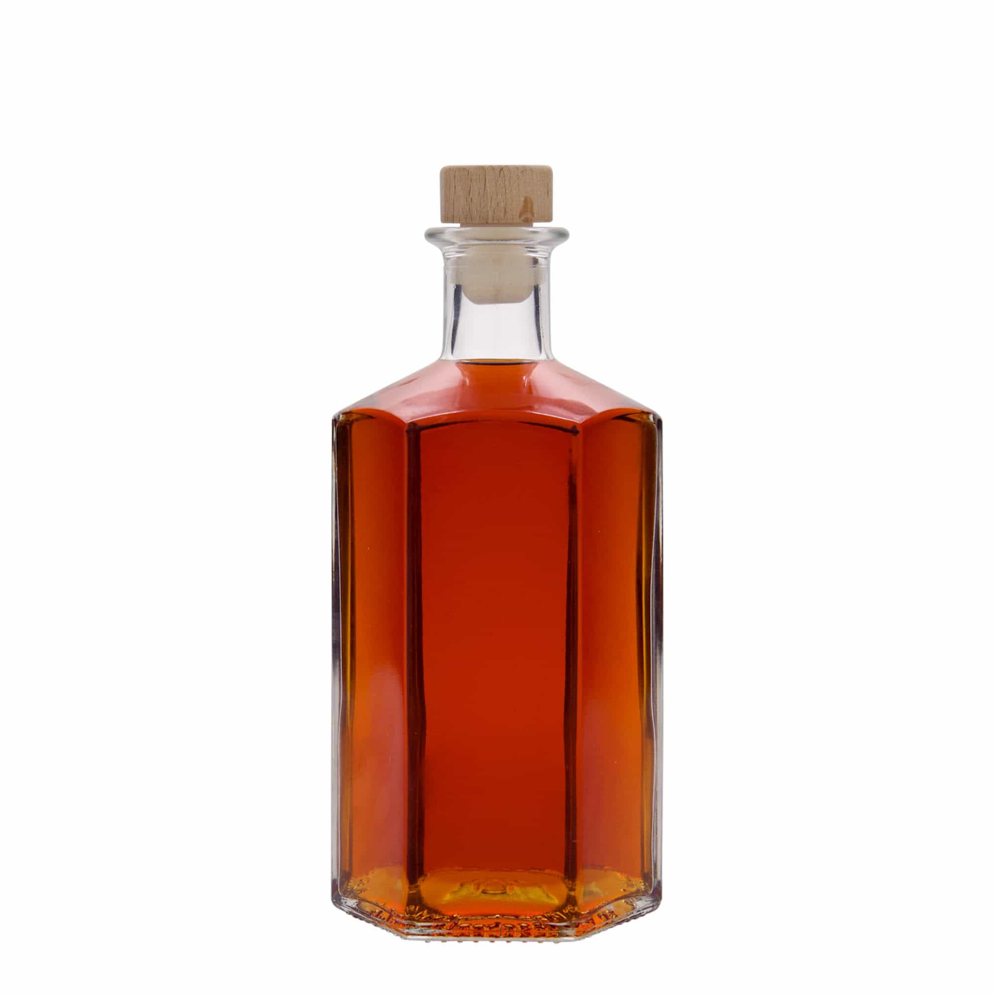 500 ml stiklinis butelis vaistininkui „Jimmy“, šešiakampis, anga: kamštis