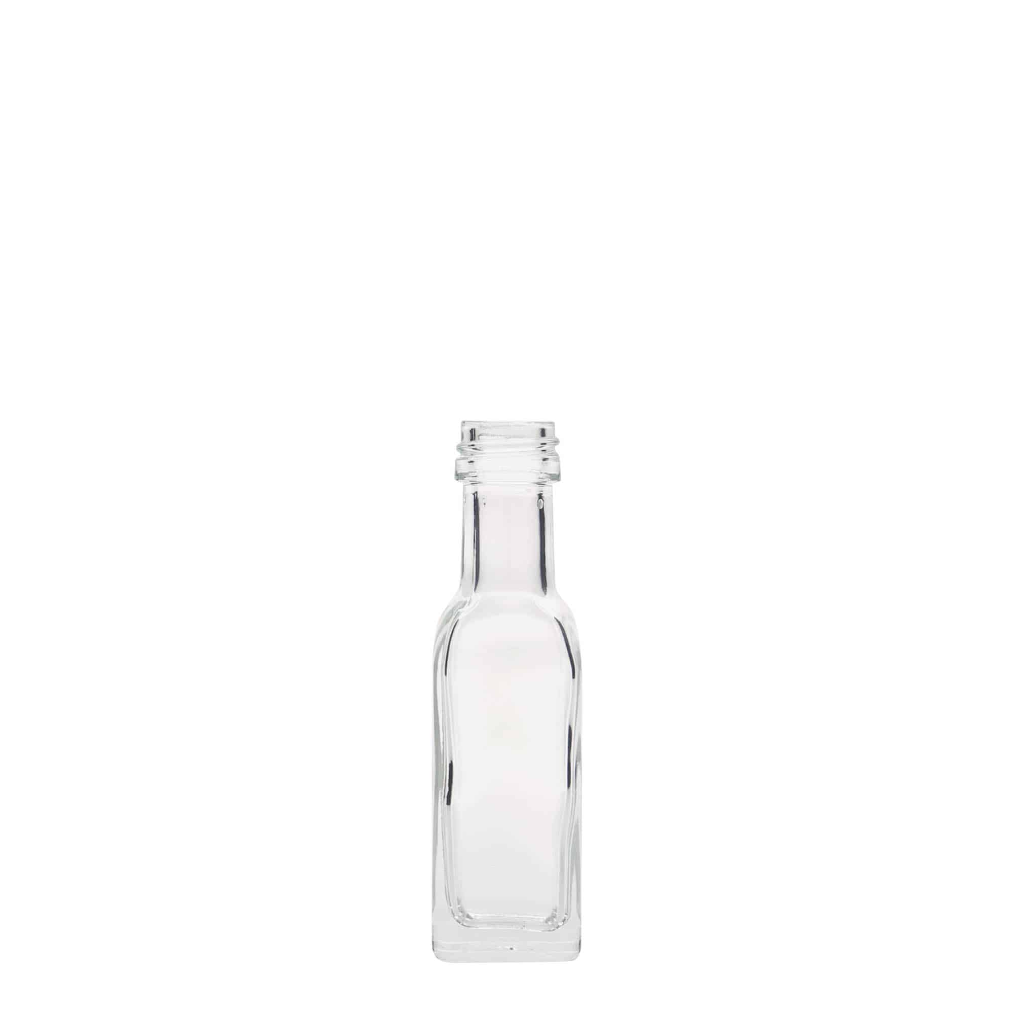 20 ml stiklinis buteliukas „Marasca“, kvadratinis, anga: PP 18