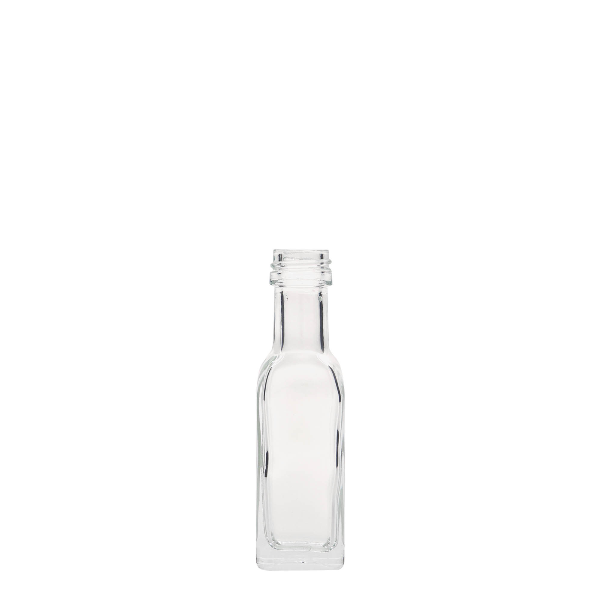 20 ml stiklinis buteliukas „Marasca“, kvadratinis, anga: PP 18 20 ml stiklinis buteliukas „Marasca“, kvadratinis, anga: PP 18