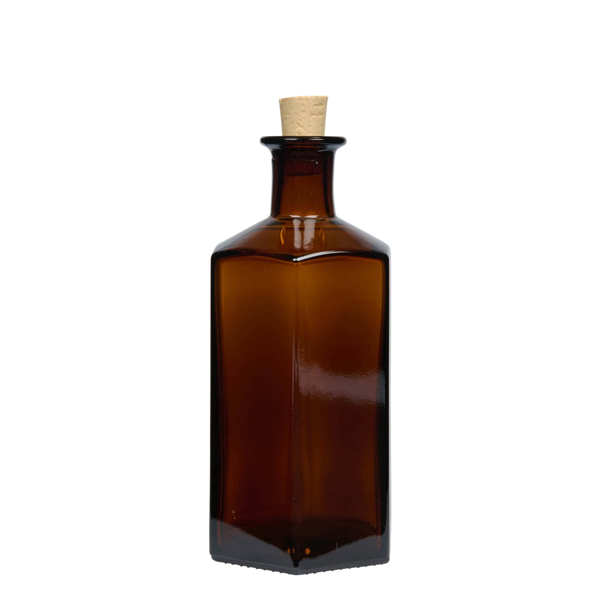500 ml stiklinis butelis „Jimmy“ vaistininkui, šešiakampis, rudas, kamštis