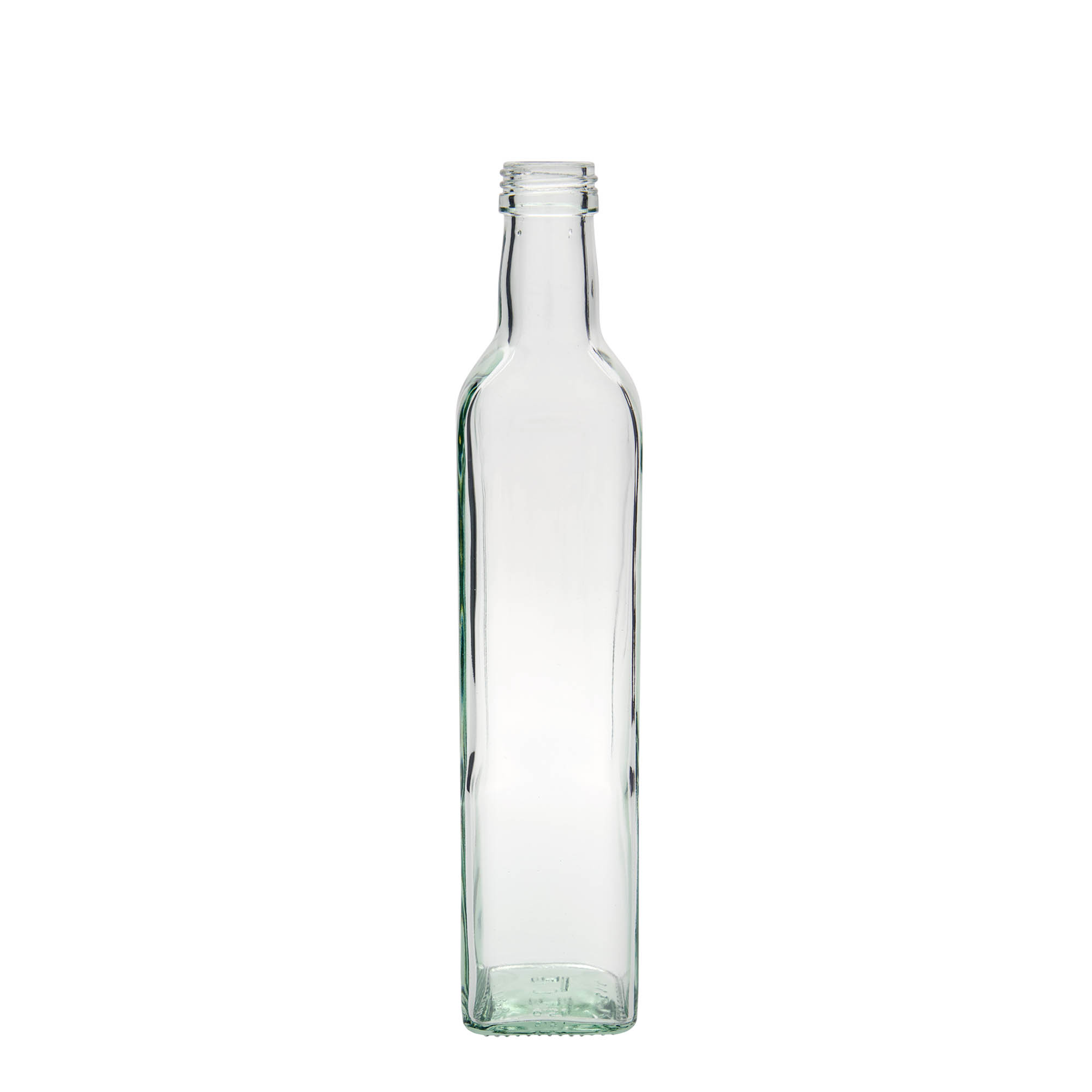 500 ml stiklinis butelis „Marasca“, kvadratinis, anga: PP 31,5