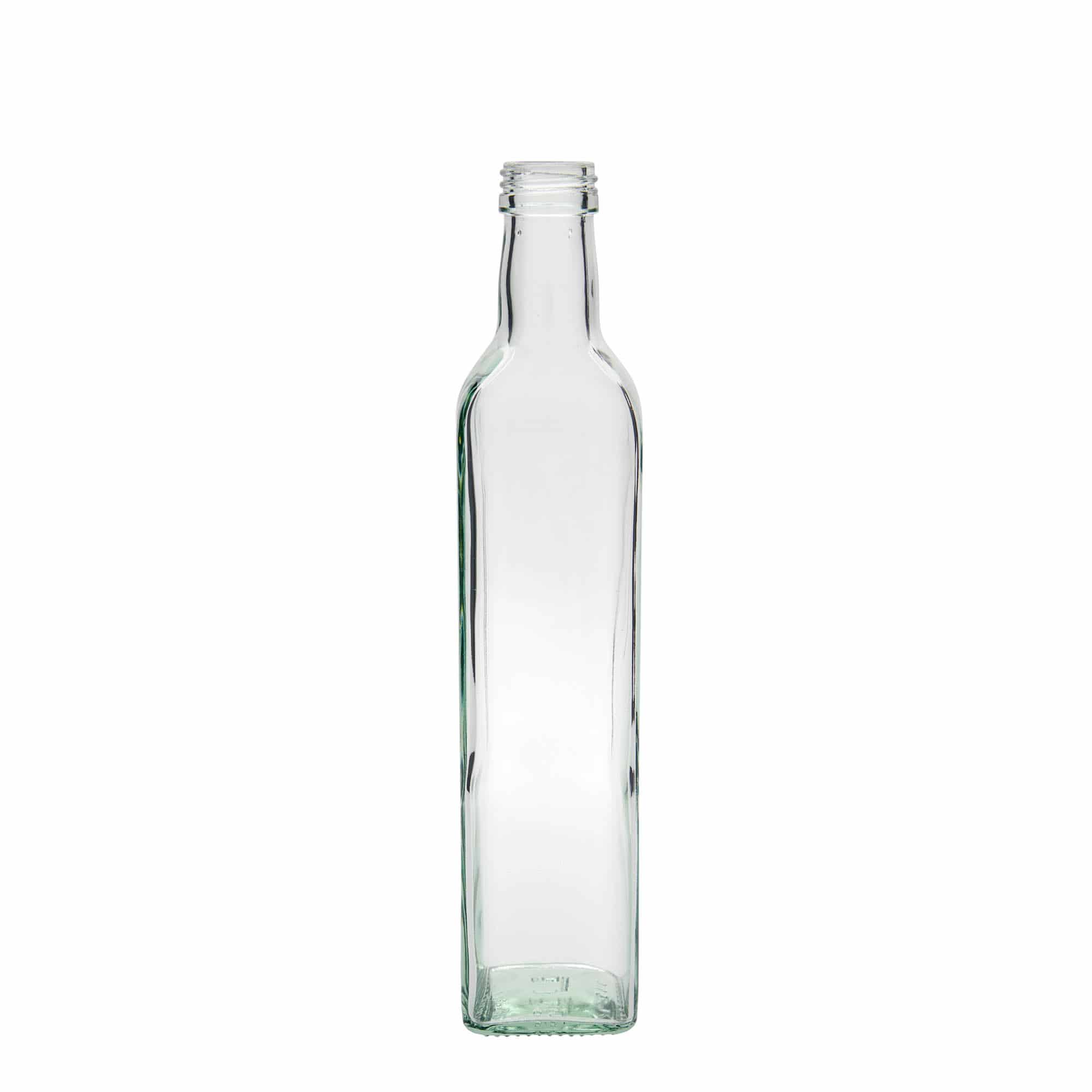 500 ml stiklinis butelis „Marasca“, kvadratinis, anga: PP 31,5