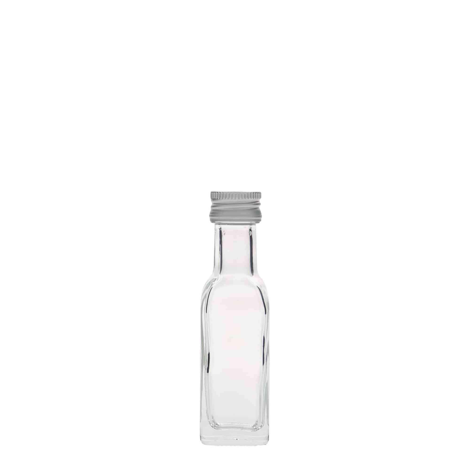 20 ml stiklinis buteliukas „Marasca“, kvadratinis, anga: PP 18