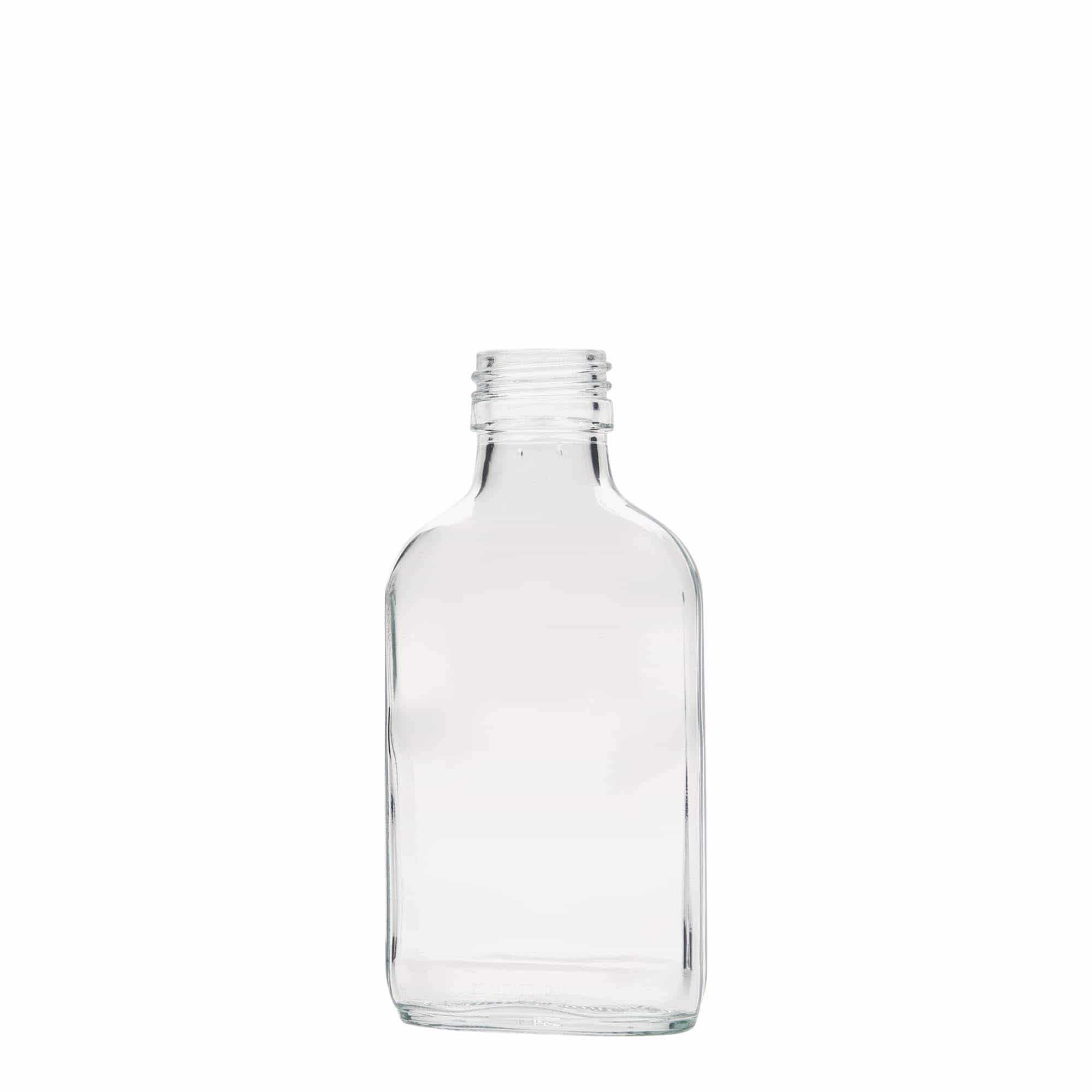 100 ml kišeninė buteliuko forma, stačiakampė, stiklas, anga: PP 28