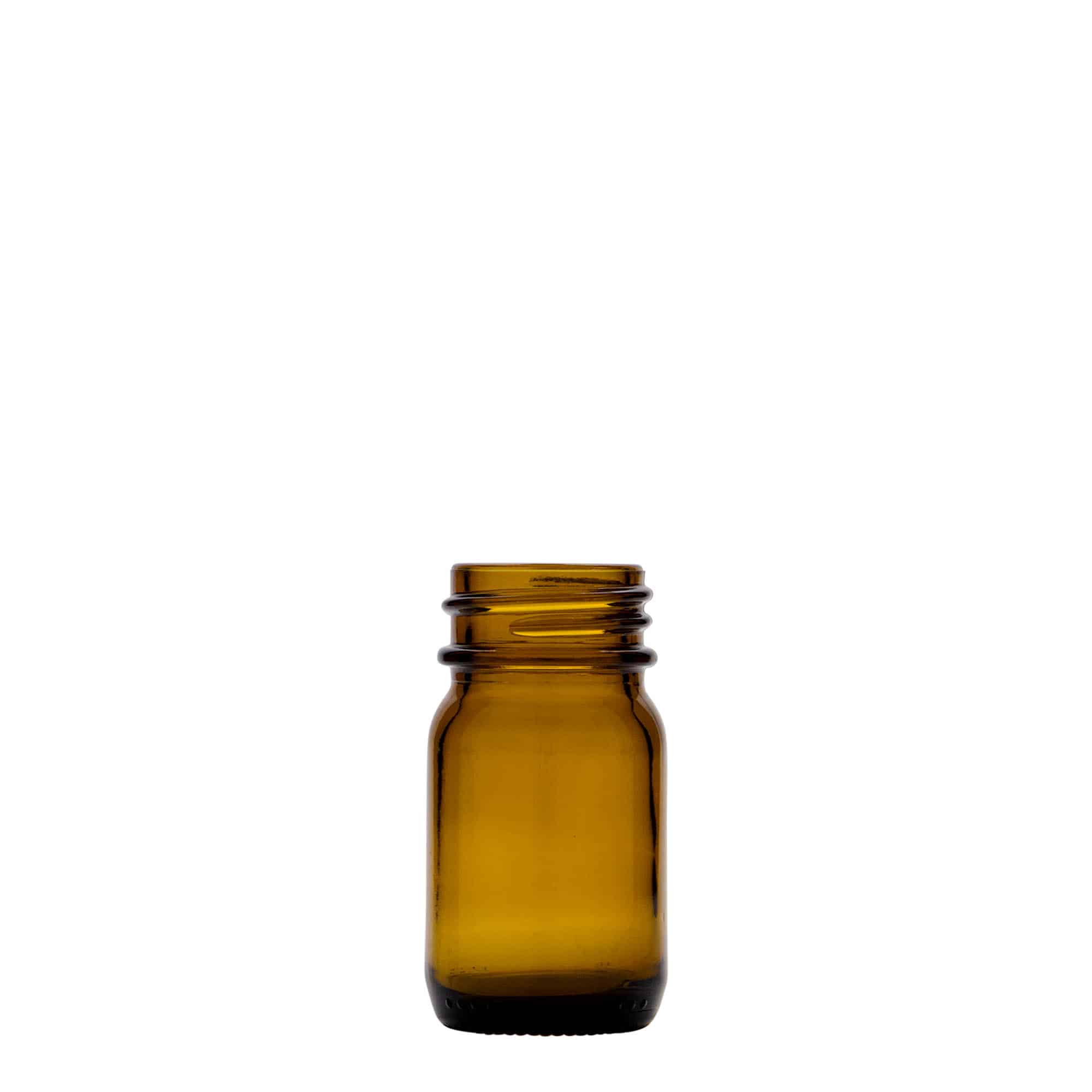 30 ml plačiu kaklu stiklinis buteliukas, rudas, anga: DIN 32
