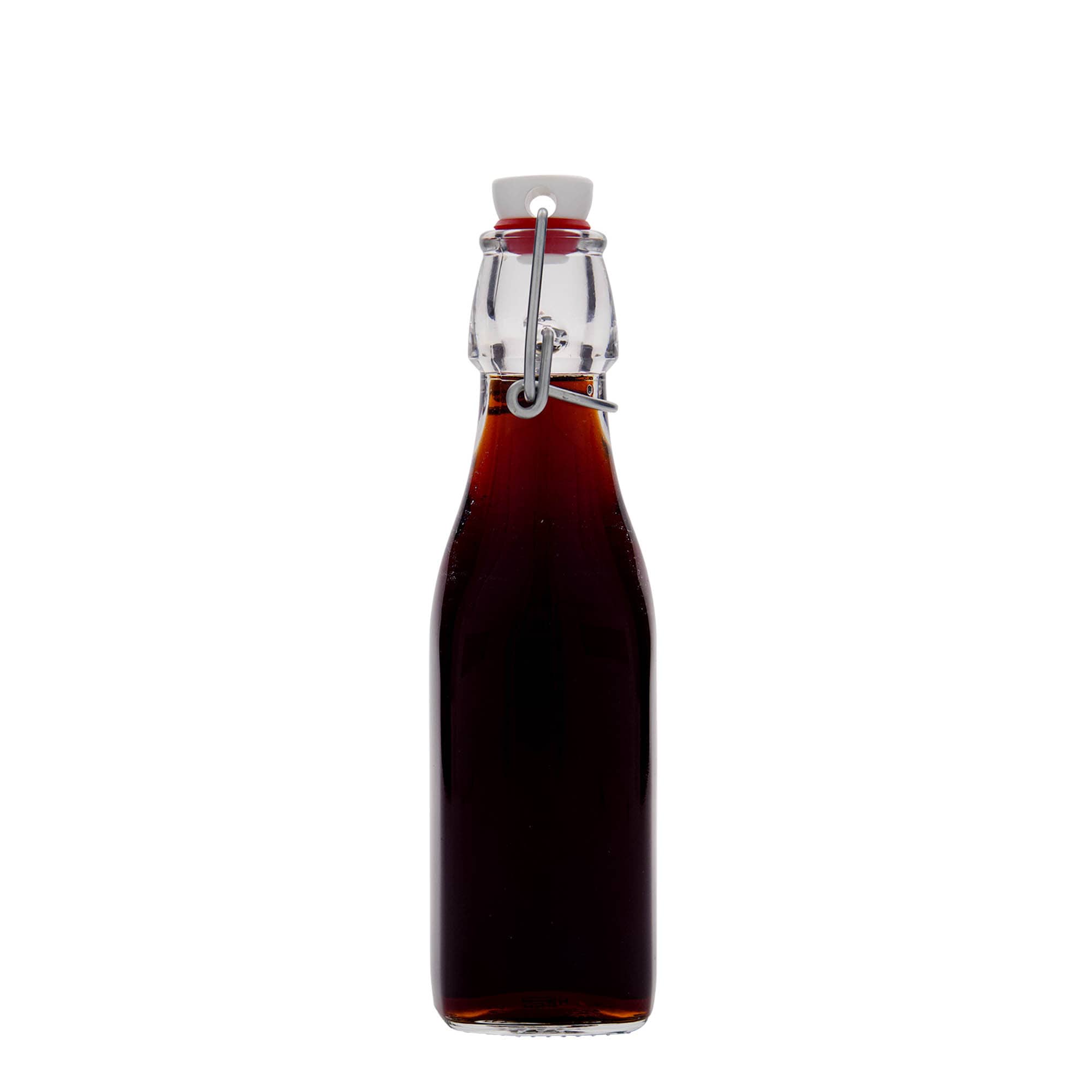 250 ml stiklinis butelis „Swing“, kvadratinis, anga: užsegamas užraktu