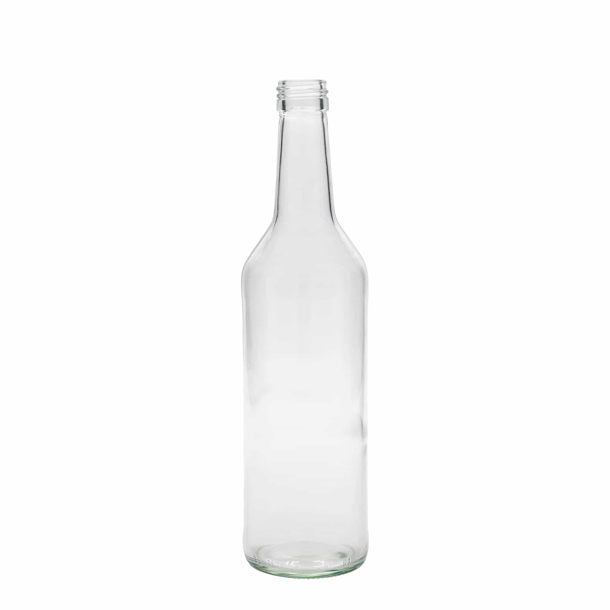 500 ml stiklinis butelis su tiesiu kakleliu, anga: PP 28