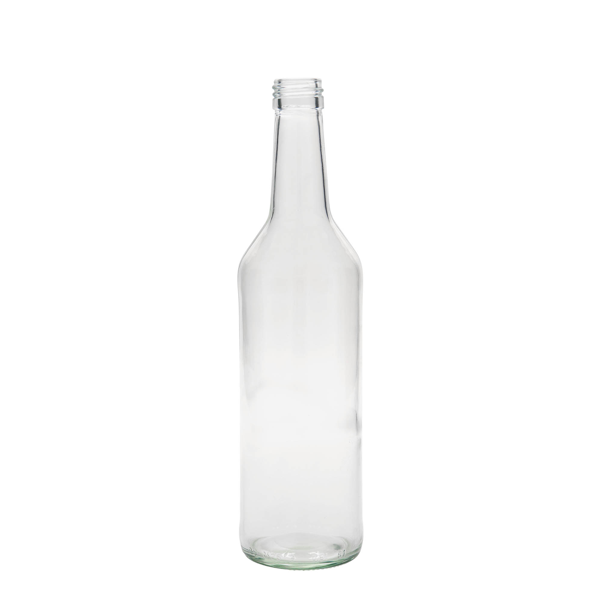 500 ml stiklinis butelis su tiesiu kakleliu, anga: PP 28 500 ml stiklinis butelis su tiesiu kakleliu, anga: PP 28