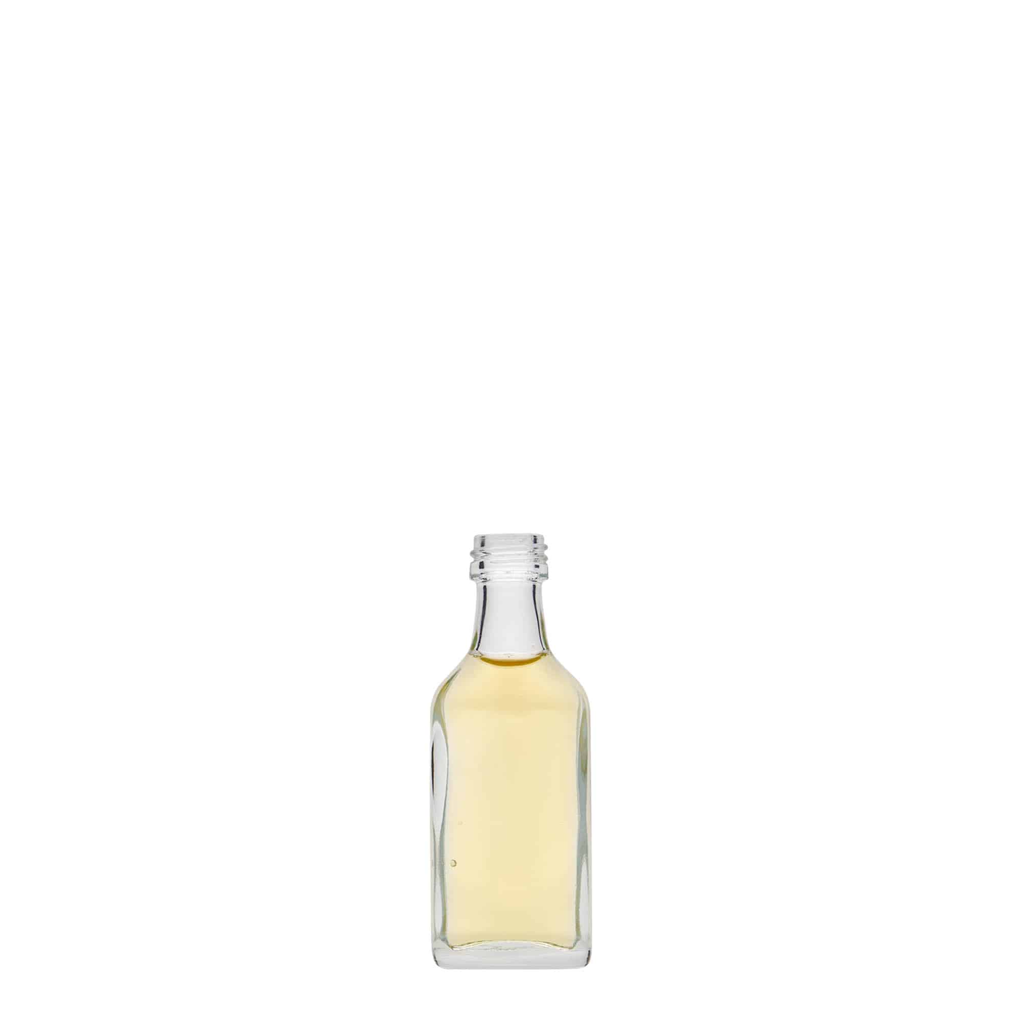 20 ml kišeninė buteliukė, stačiakampė, stiklinė, anga: PP 18