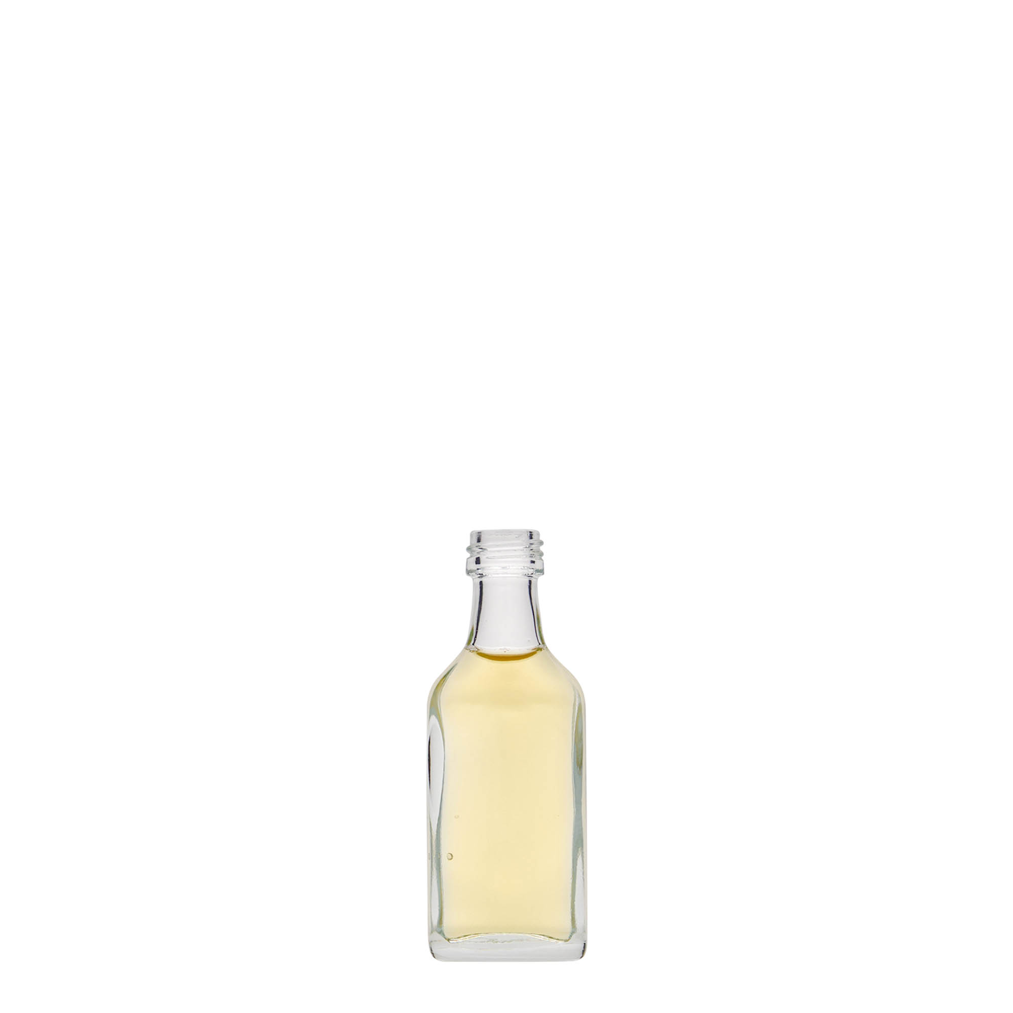 20 ml kišeninė buteliukė, stačiakampė, stiklinė, anga: PP 18