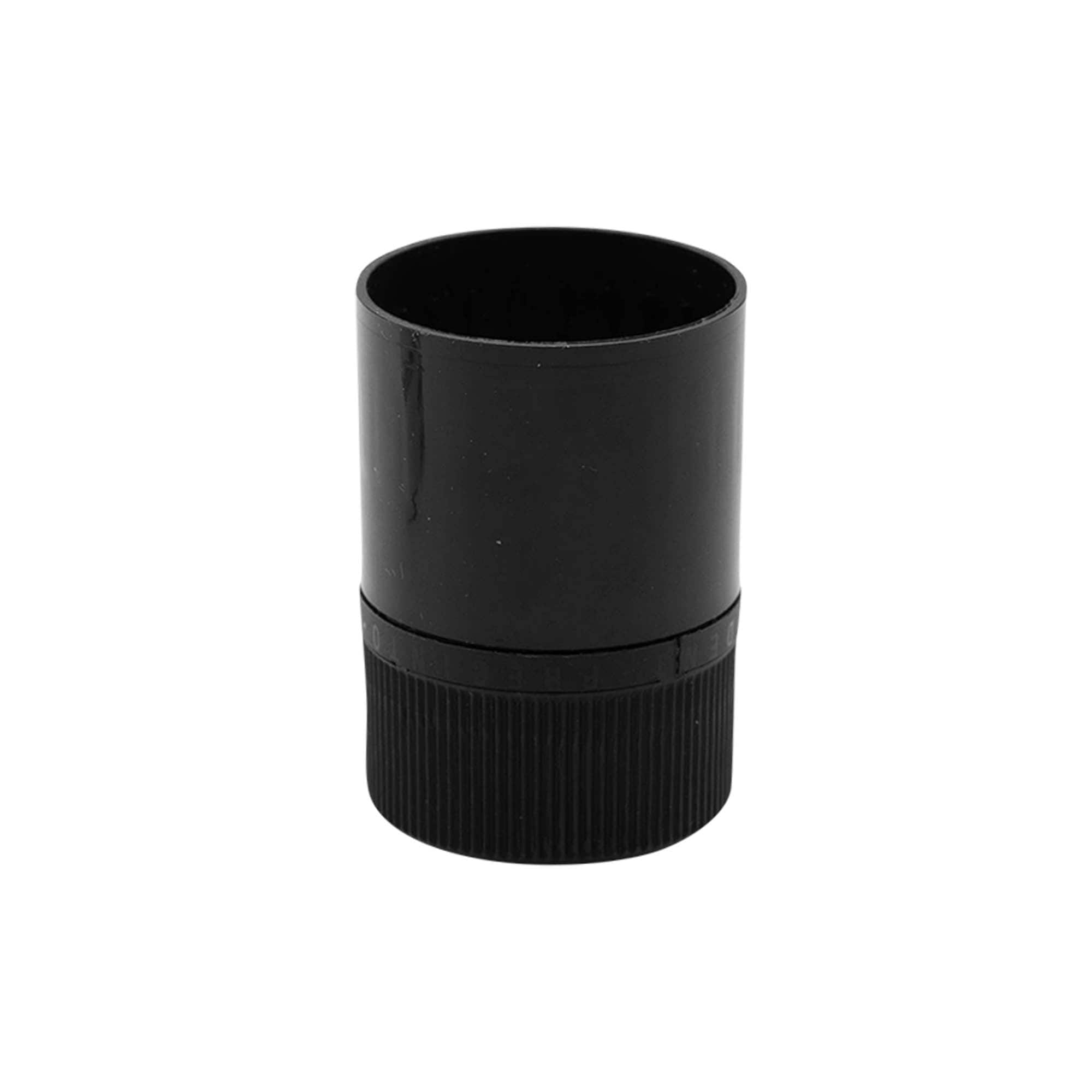 DOP originalumo uždarymas su išpylimo anga, PE plastikas, juodas