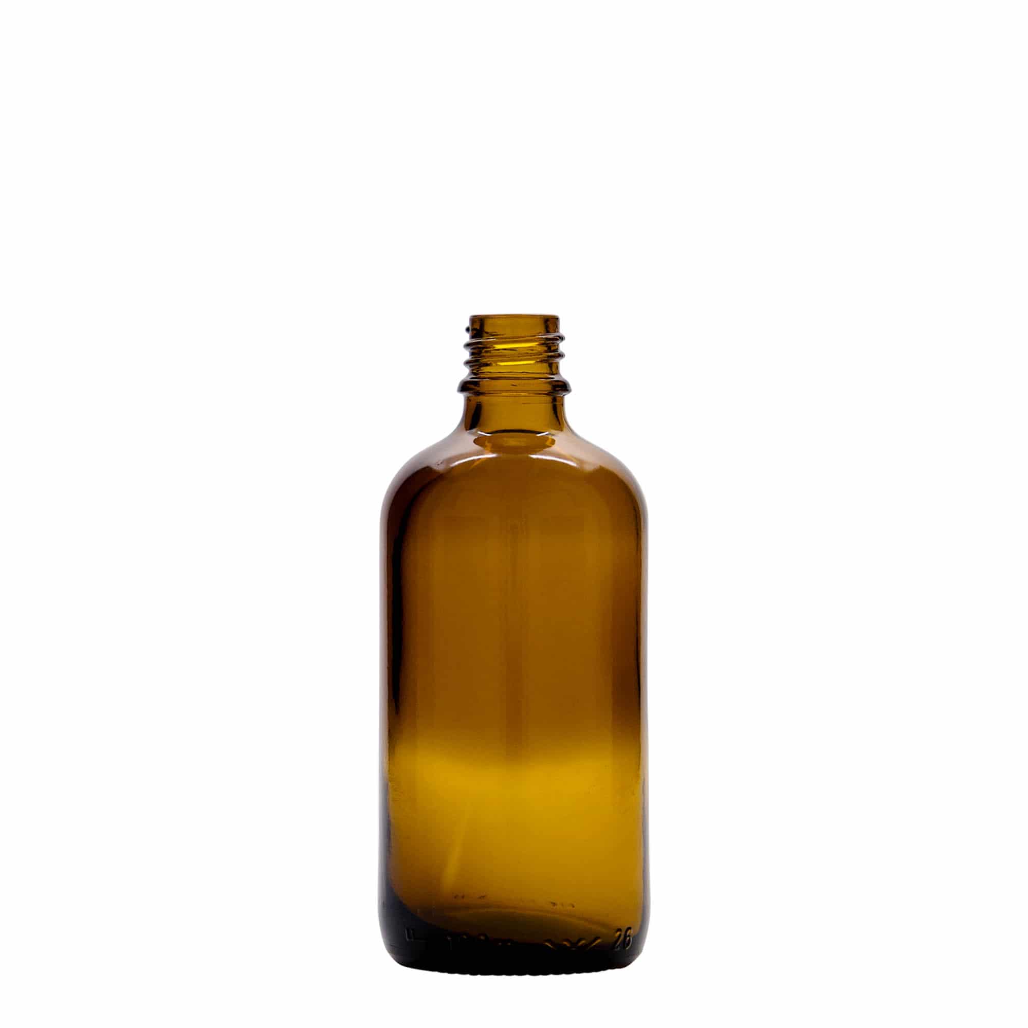 100 ml lašintuvo buteliukas, medicininis, stiklinis, rudo-raudonas, anga: DIN 18