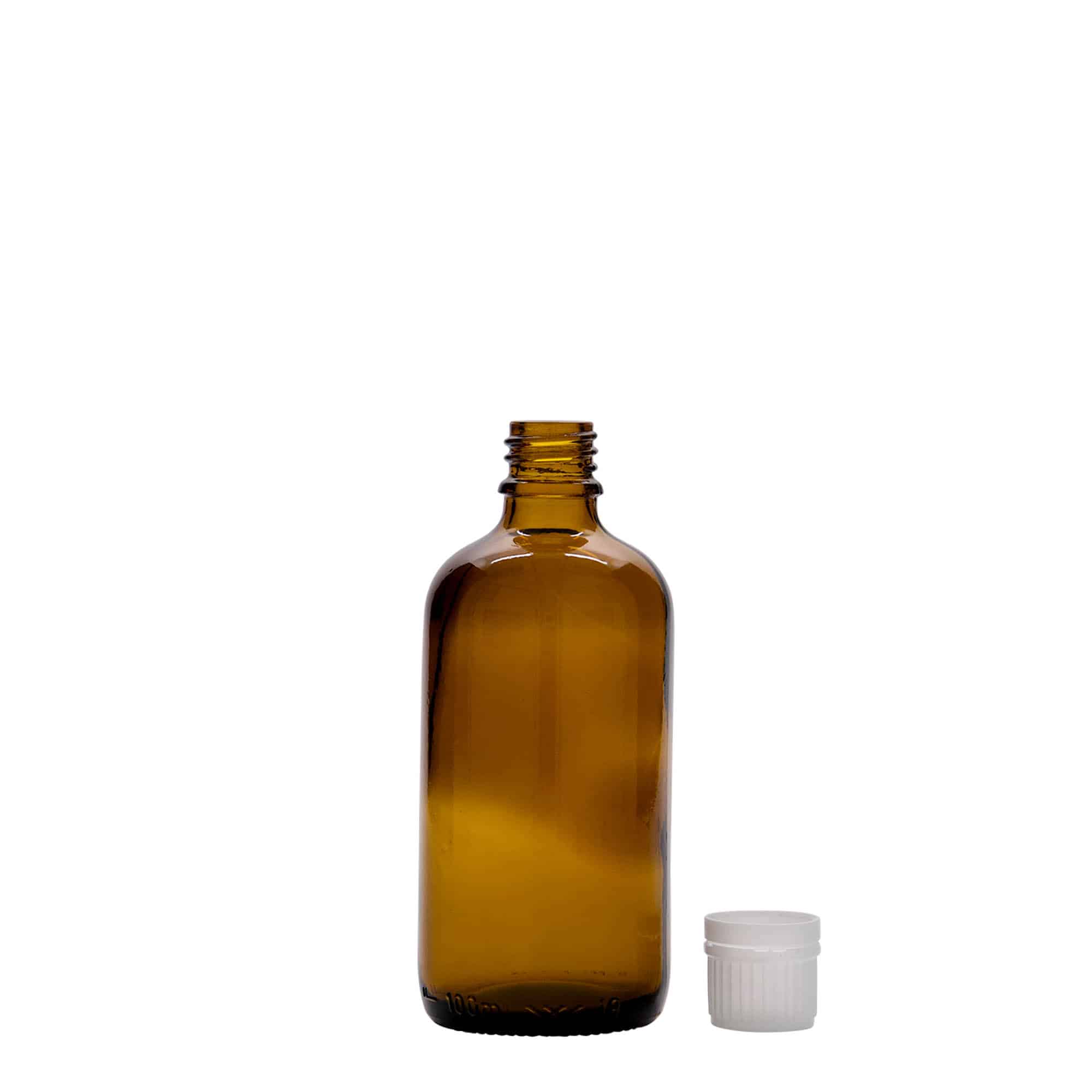 100 ml medicininis buteliukas, stiklinis, rudas, anga: DIN 18 100 ml medicininis buteliukas, stiklinis, rudas, anga: DIN 18