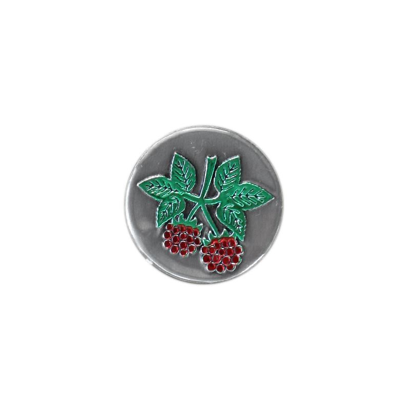 Švino etiketė „Avietė“, apvali, metalinė, sidabrinė Švino etiketė „Avietė“, apvali, metalinė, sidabrinė