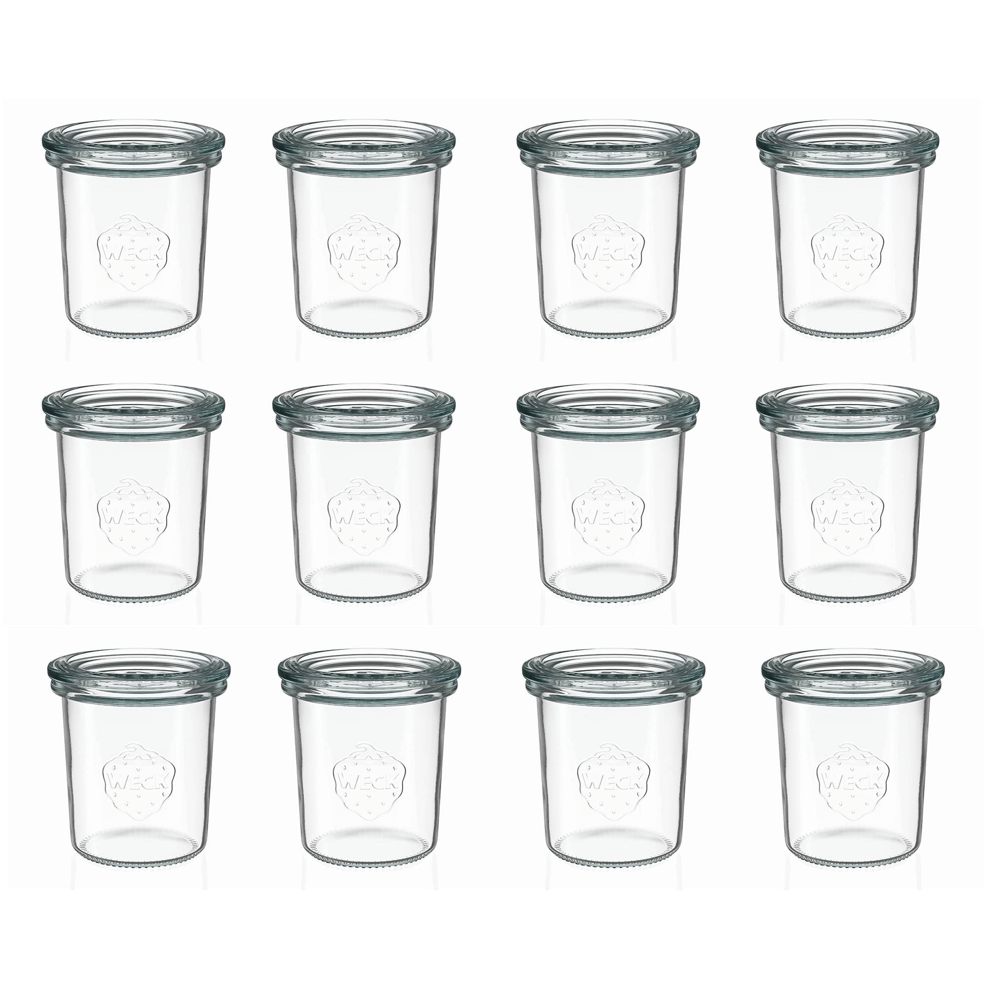 12x 160 ml WECK-stiklainis su plačiu burnu su stiklo dangteliu RR 60