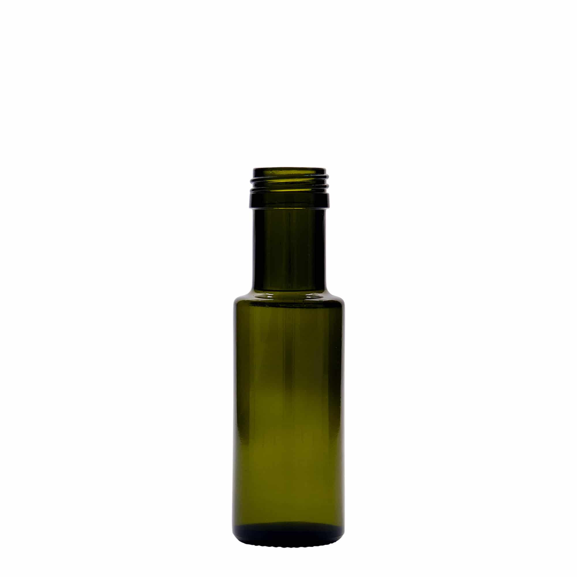 100 ml stiklinis buteliukas „Dorica“, antikinė žalia, burnos anga: PP 31,5