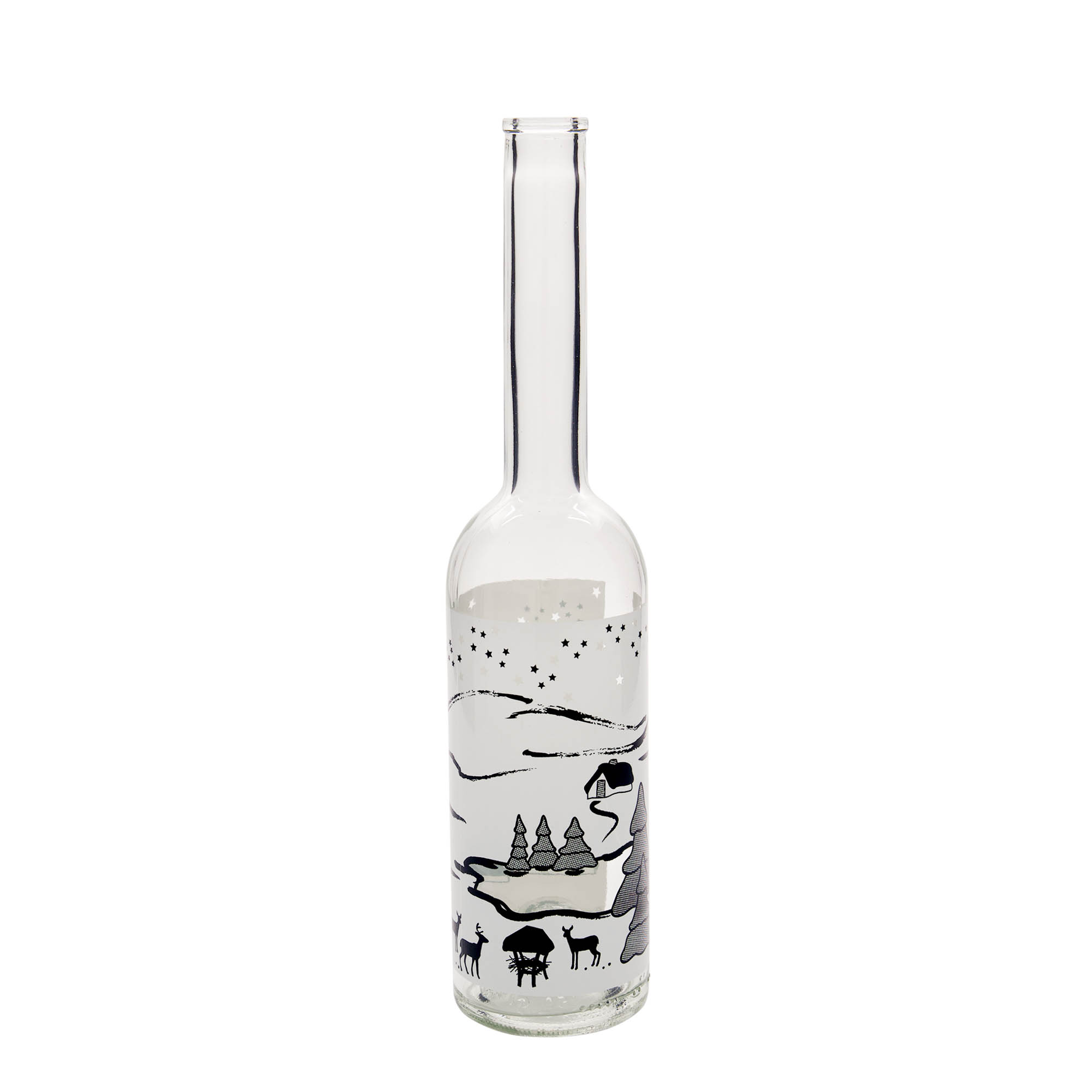 500 ml stiklinis butelis „Opera“, motyvas: žiemos sapnas-bianco, kamštis: kamštis