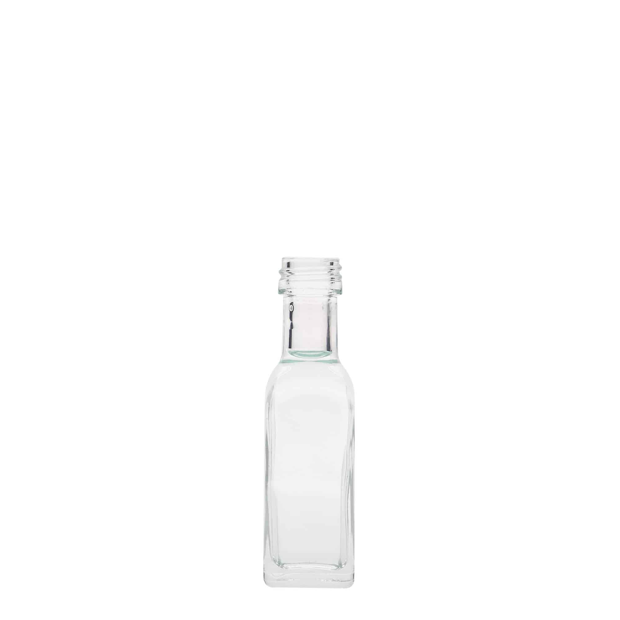 20 ml stiklinis buteliukas „Marasca“, kvadratinis, anga: PP 18