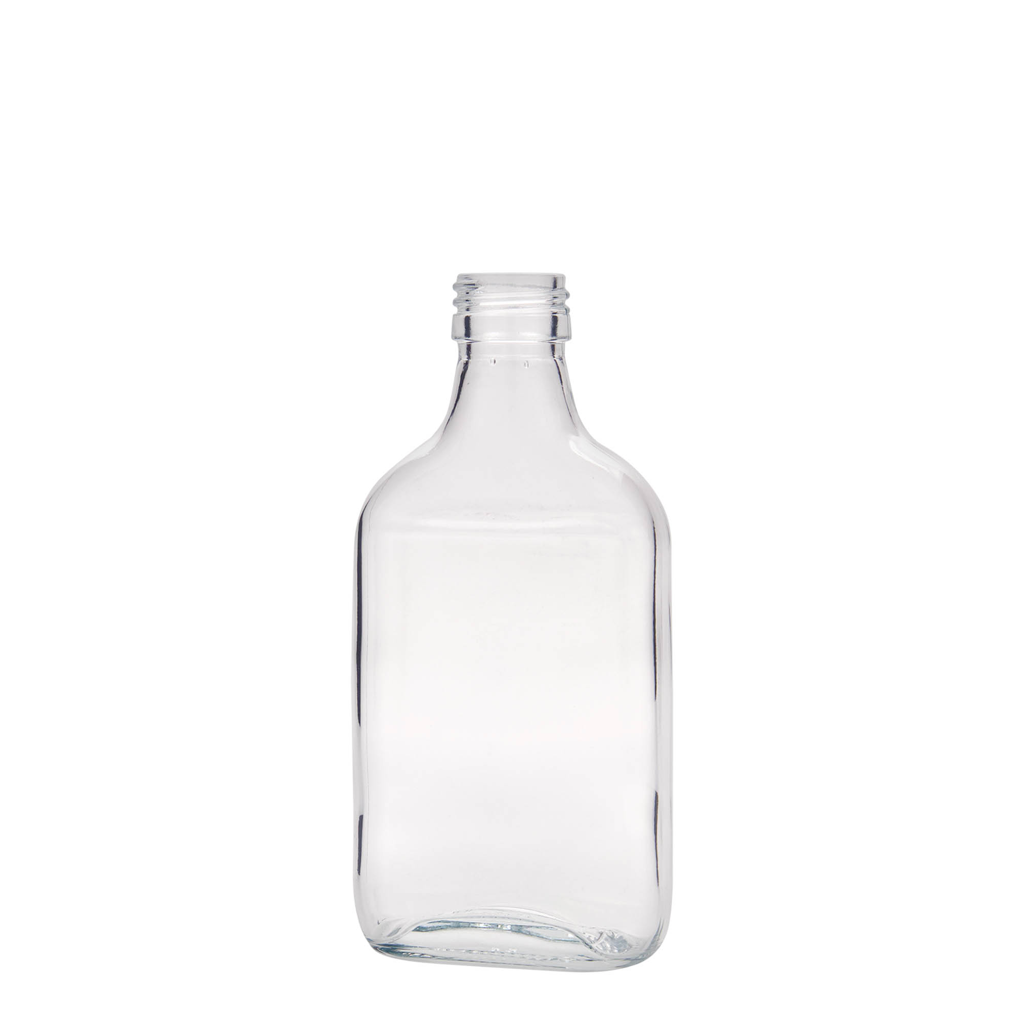 200 ml kišeninė gertuvė, stačiakampė, stiklas, anga: PP 28 200 ml kišeninė gertuvė, stačiakampė, stiklas, anga: PP 28