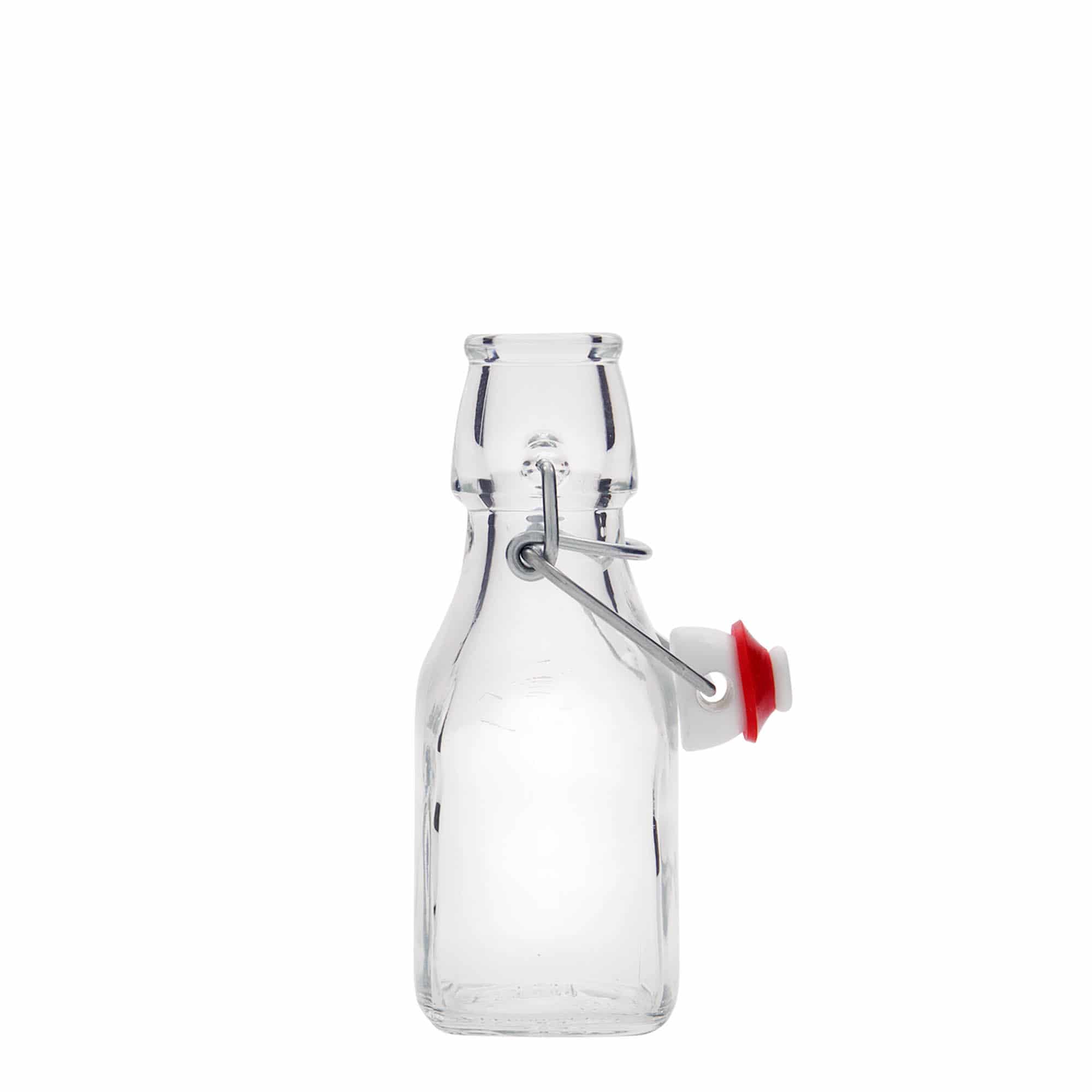 125 ml stiklinis buteliukas „Swing“, kvadratinis, anga: kablio uždarymas