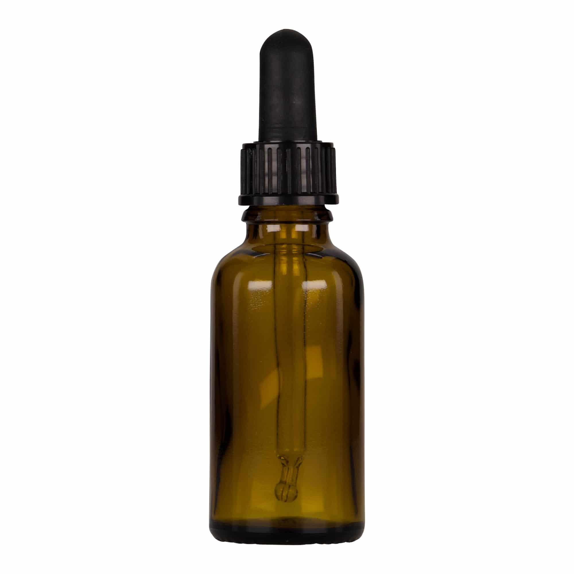 30 ml pipetinė medicininė buteliuko, stiklinė, ruda-juoda, kaklelis: DIN 18