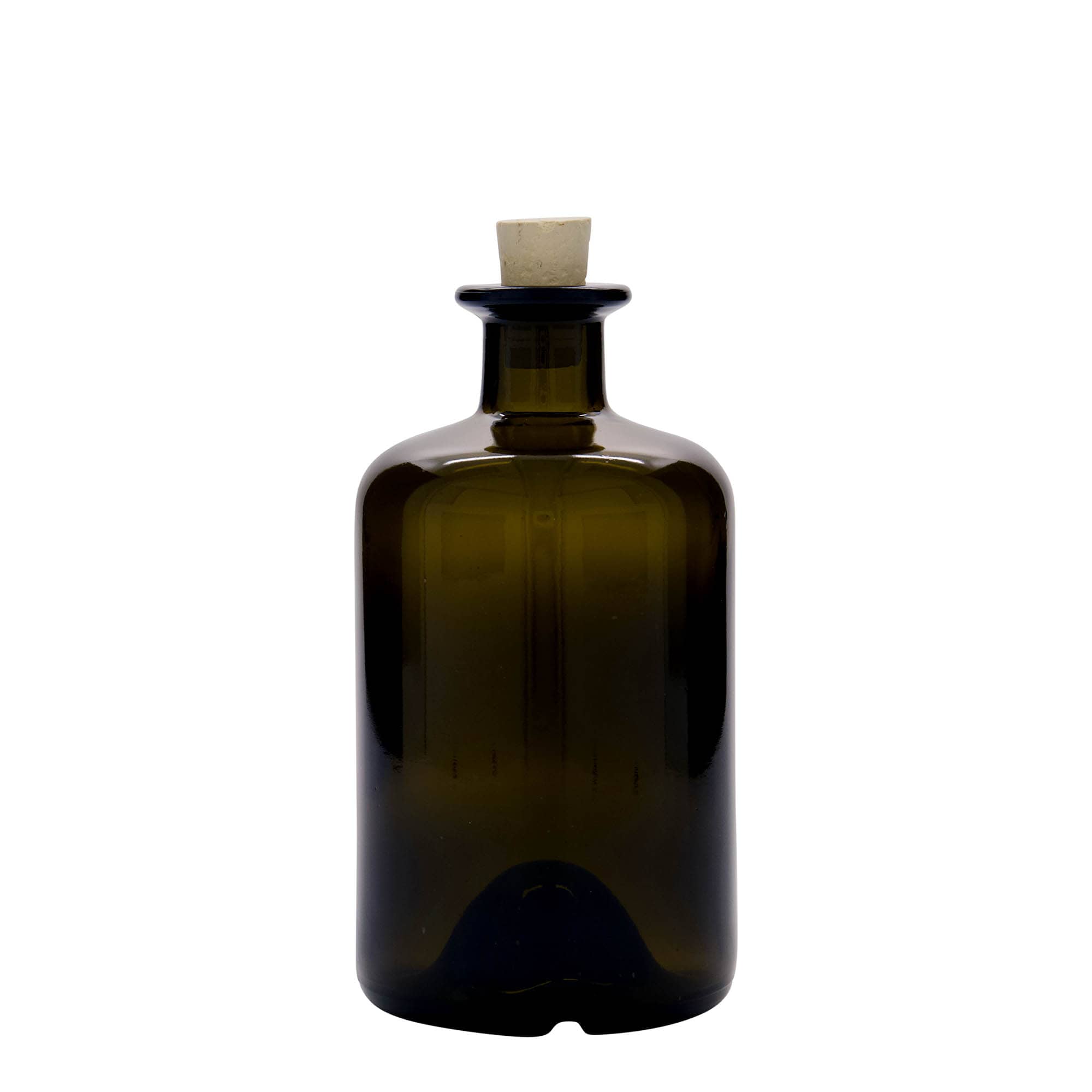 500 ml stiklinis vaistininko butelis, senovinės žalios spalvos, anga: kamštis