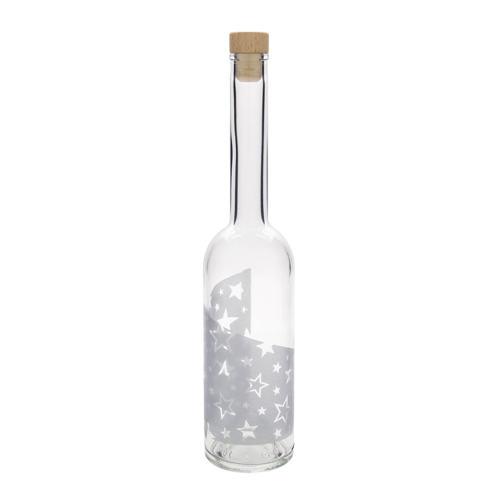 500 ml stiklinis butelis „Opera“, motyvas: sidabrinės žvaigždės, kamštis: kamštis 500 ml stiklinis butelis „Opera“, motyvas: sidabrinės žvaigždės, kamštis: kamštis