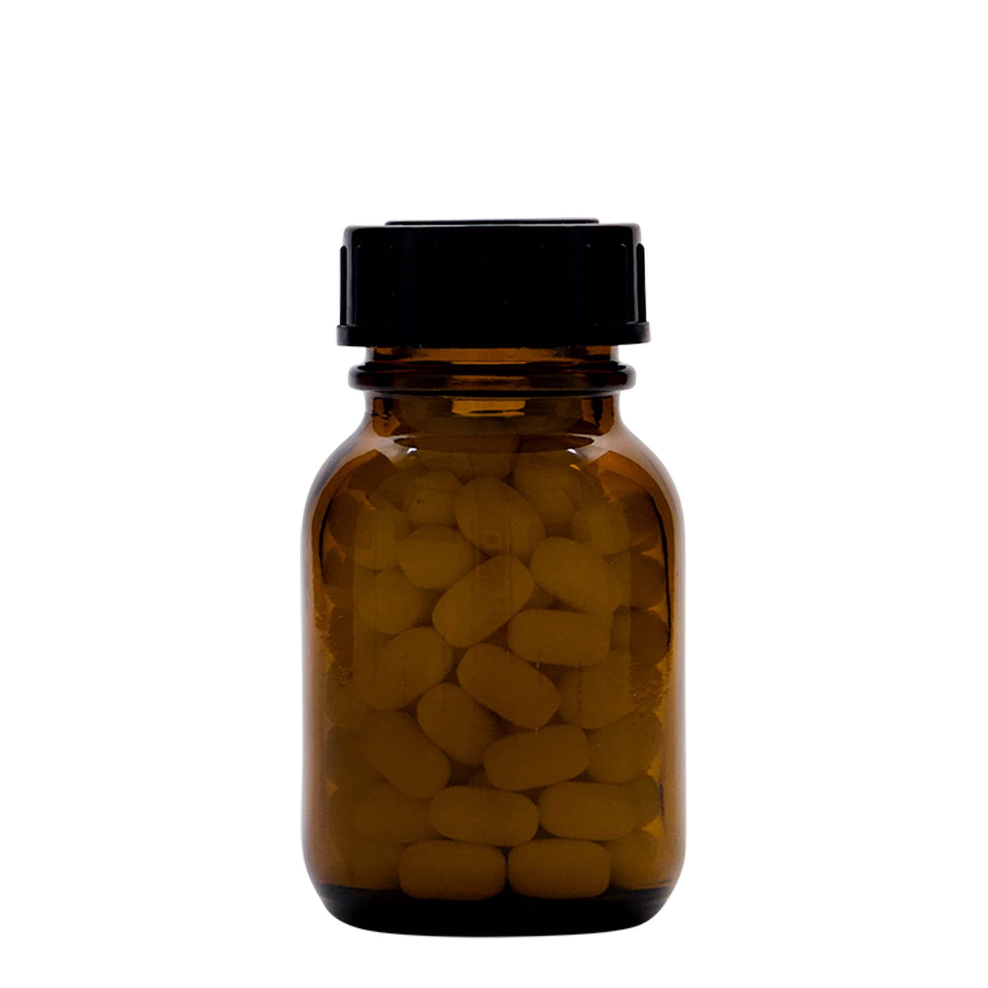 50 ml plačiakaklis stiklainis, rudas, anga: DIN 32 50 ml plačiakaklis stiklainis, rudas, anga: DIN 32
