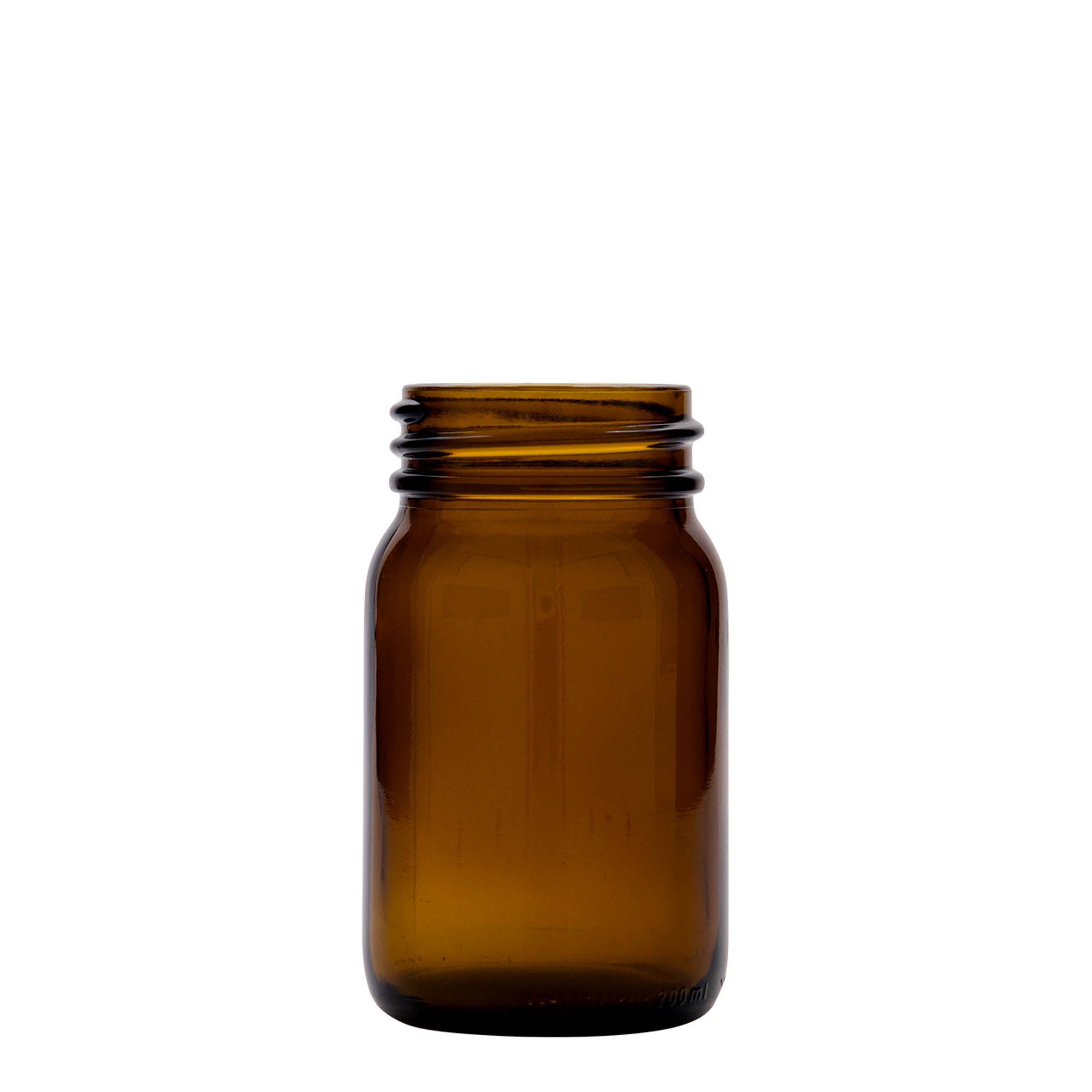 200 ml plačiakaklis stiklainis, rudas, anga: DIN 55 200 ml plačiakaklis stiklainis, rudas, anga: DIN 55