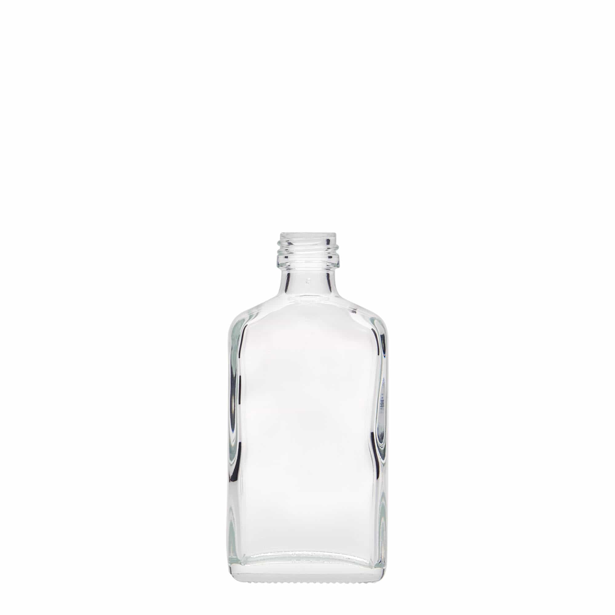 50 ml kišeninė buteliukas, stačiakampis, stiklas, burnos dalis: PP 18