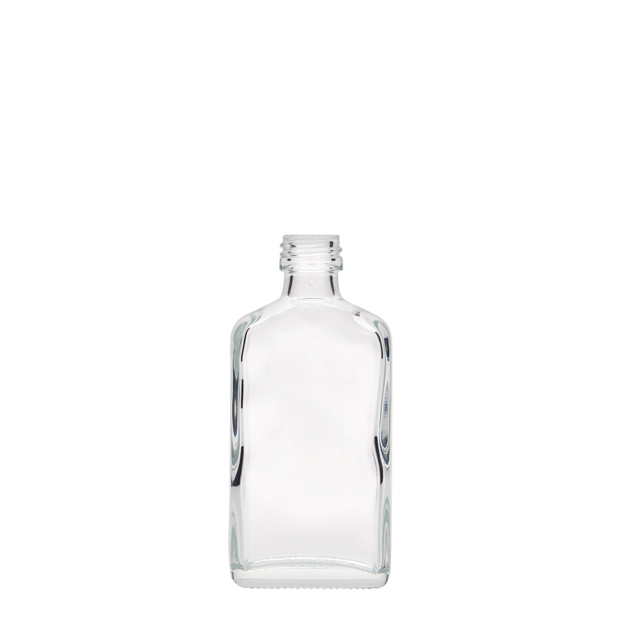 50 ml kišeninė buteliukas, stačiakampis, stiklas, burnos dalis: PP 18