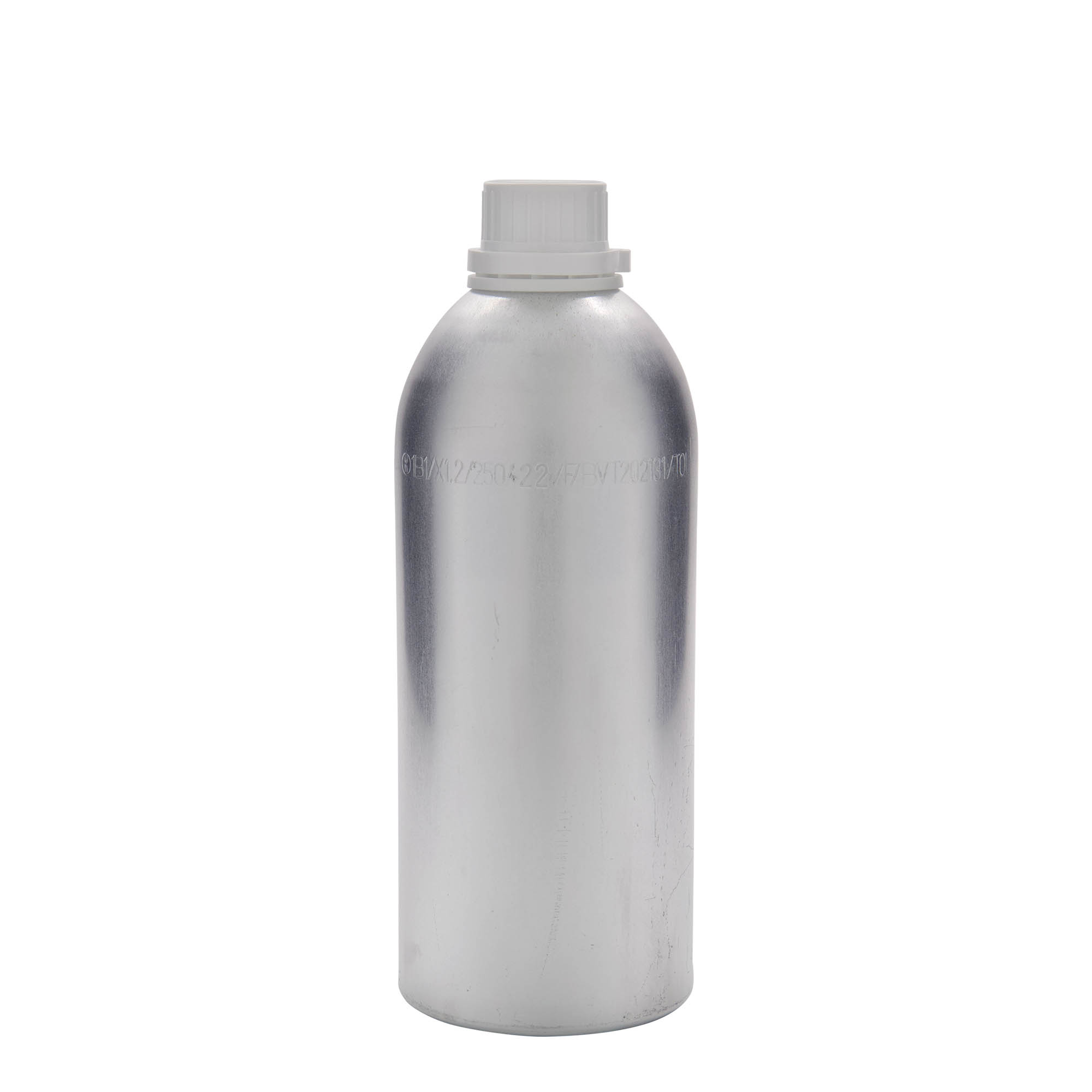 1100 ml aliuminio butelis, metalas, sidabrinis, anga: DIN 32 1100 ml aliuminio butelis, metalas, sidabrinis, anga: DIN 32