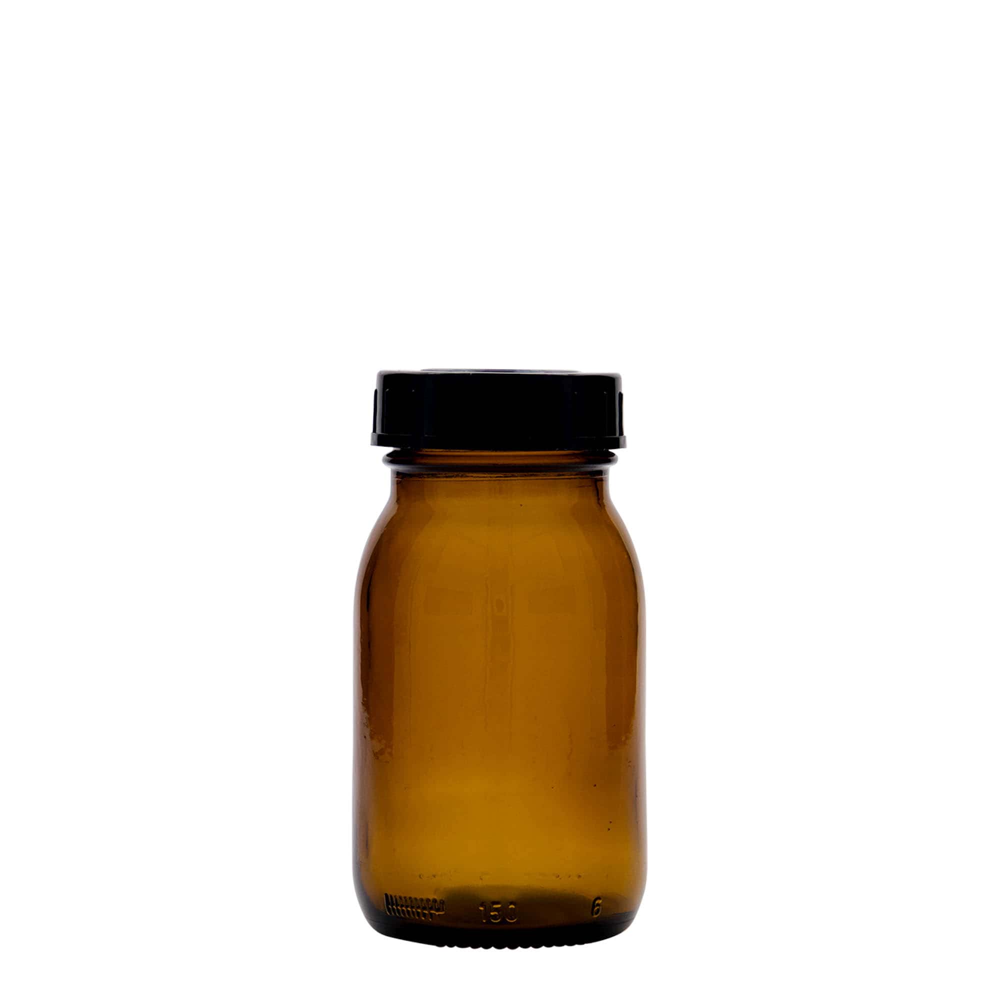 150 ml plačiu kaklu stiklainis, rudas, anga: DIN 45